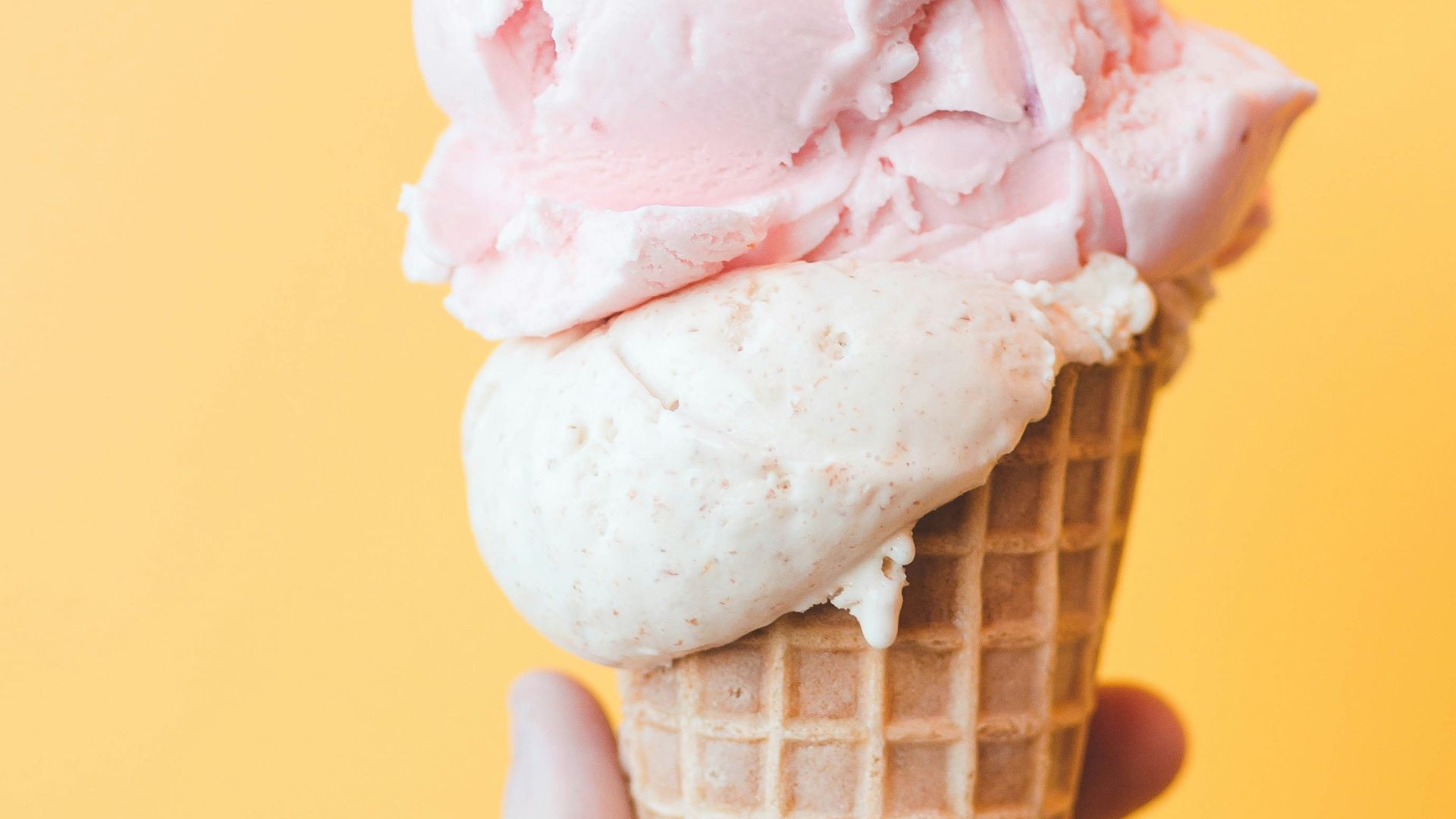 strawberry ice cream on cone