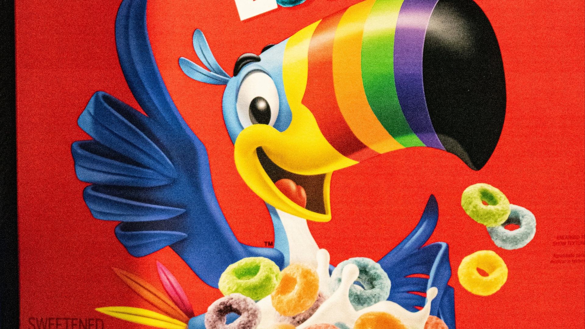 Froot loops cereal box with a toucan.