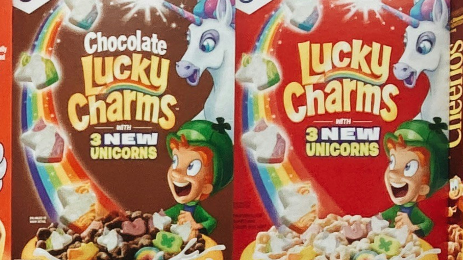 brown and red labeled boxes