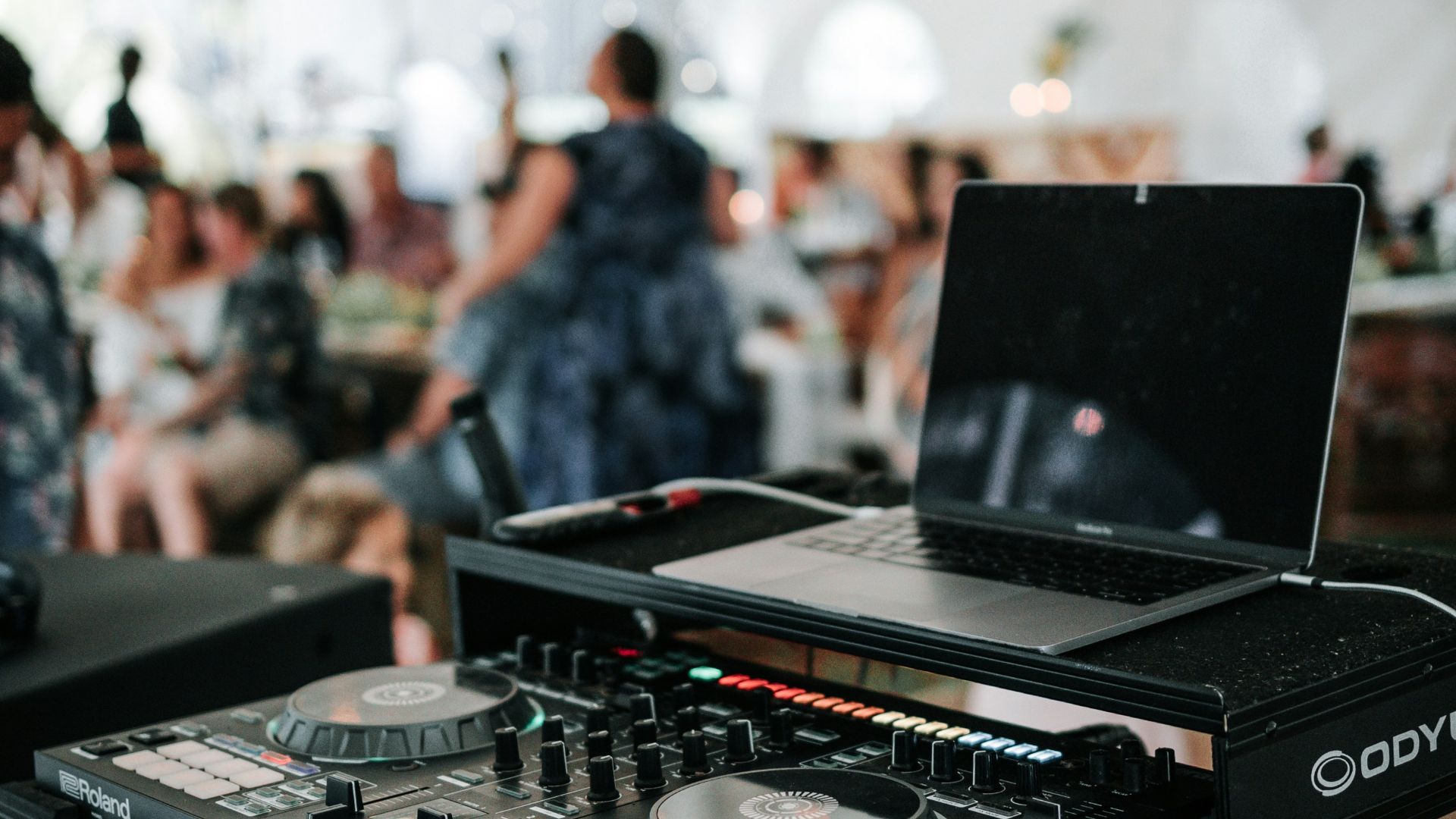 black dj controller on table