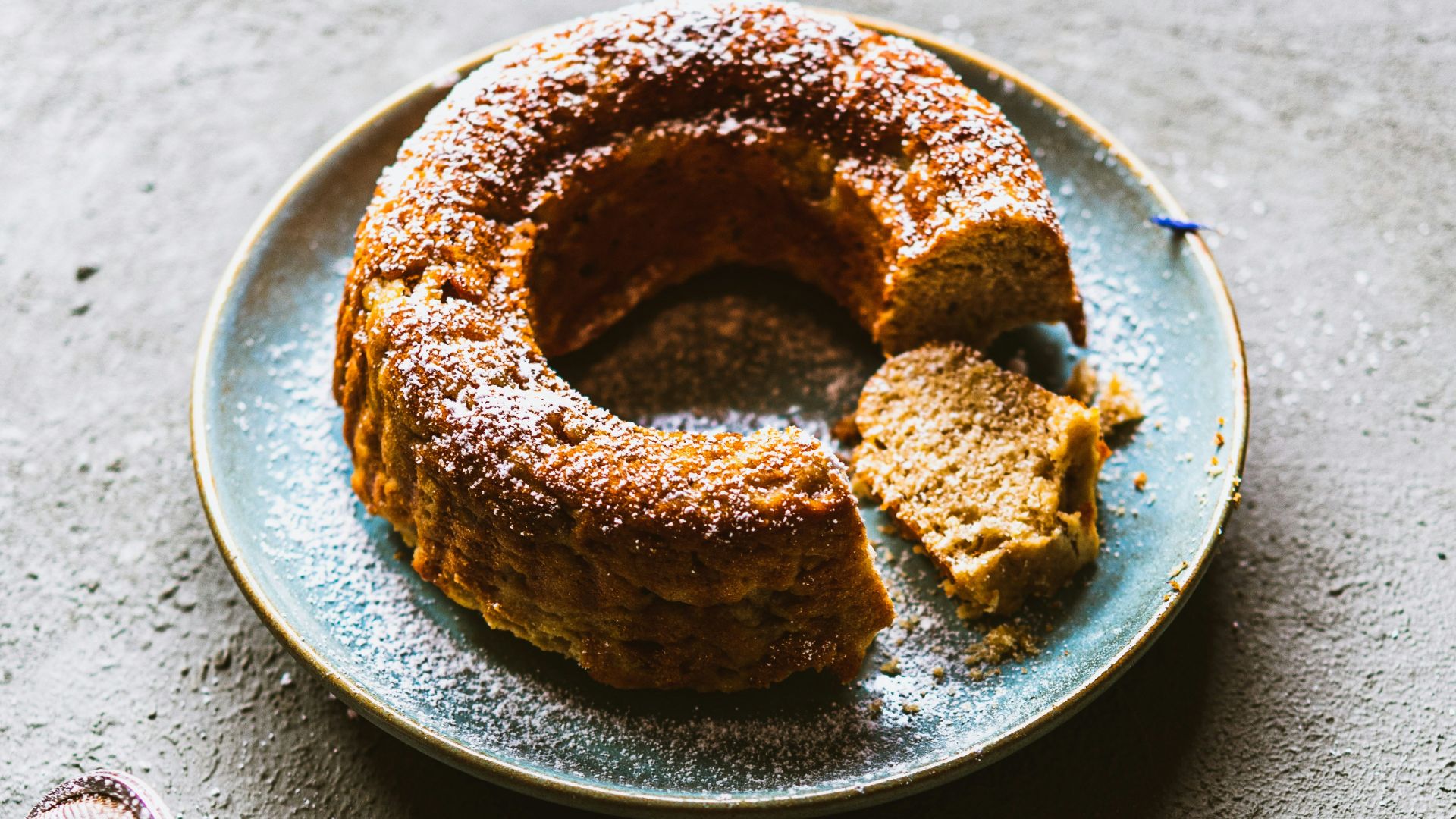 a plate with a bundt cake on it