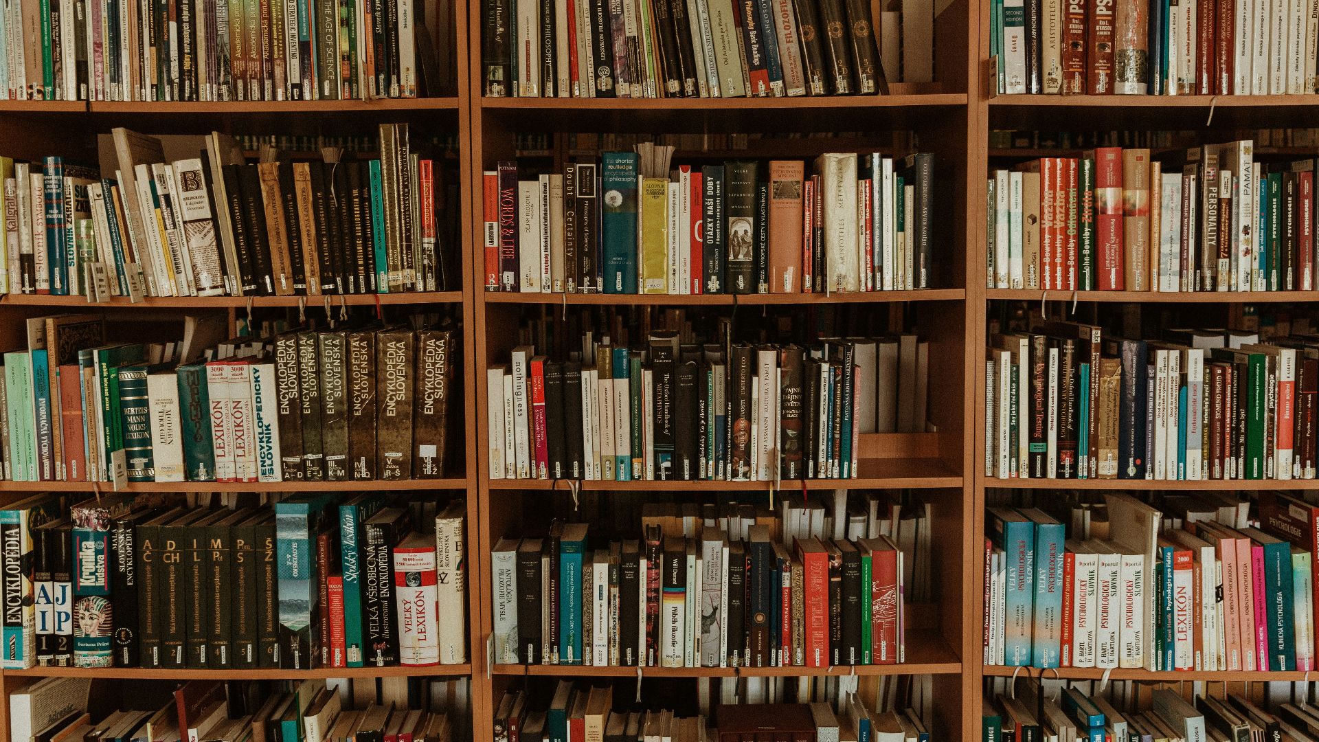brown wooden book shelf with books