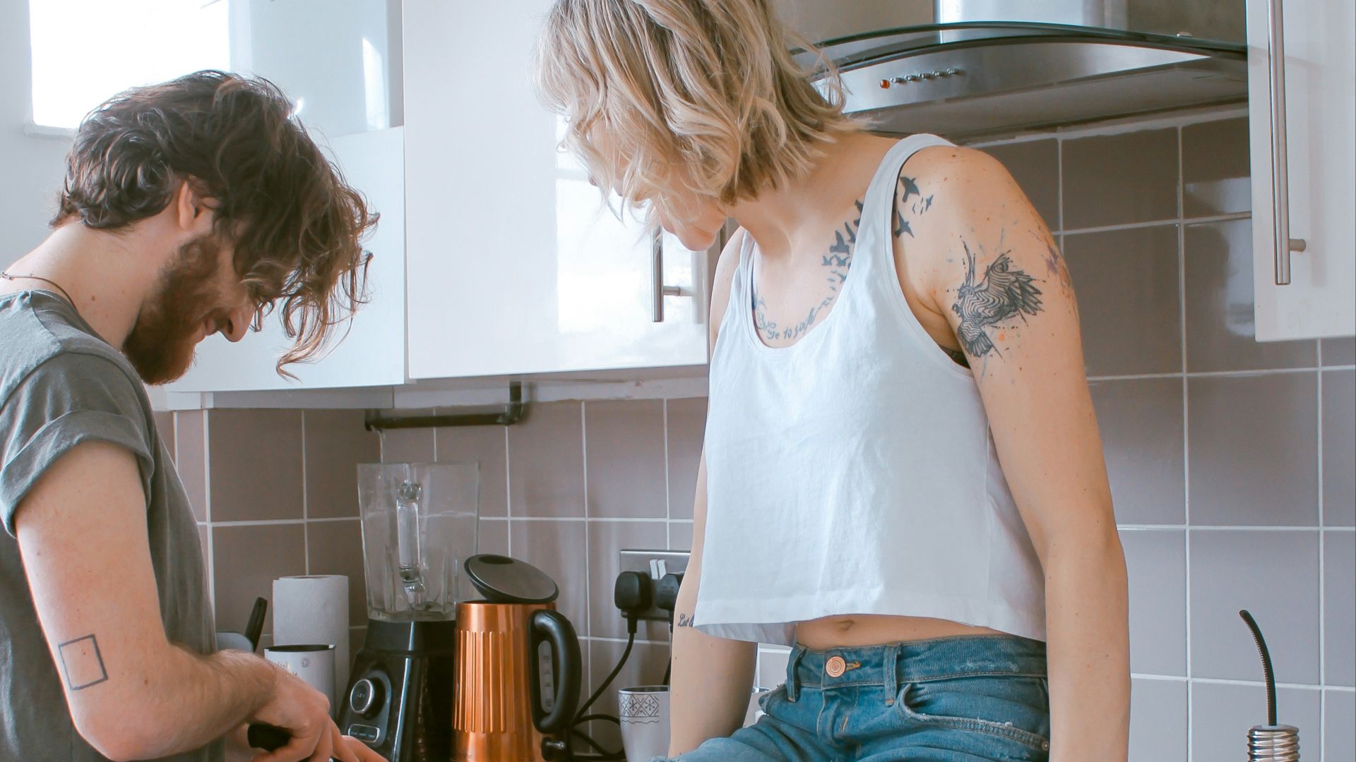 woman and man in kitchen