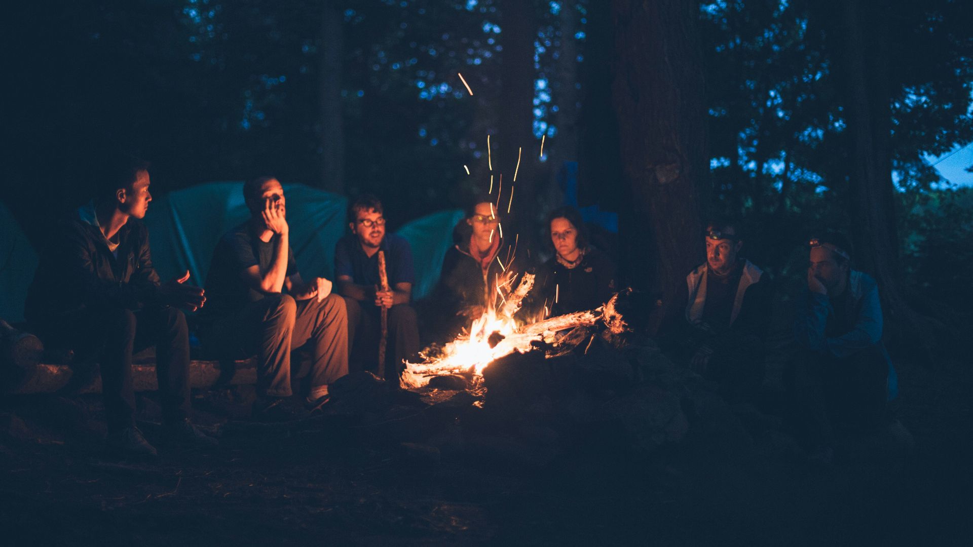 people having a bonfire