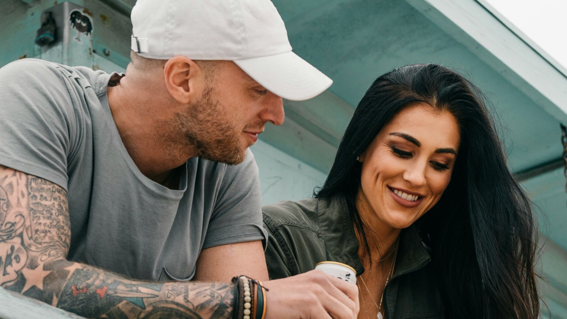 smiling woman and man