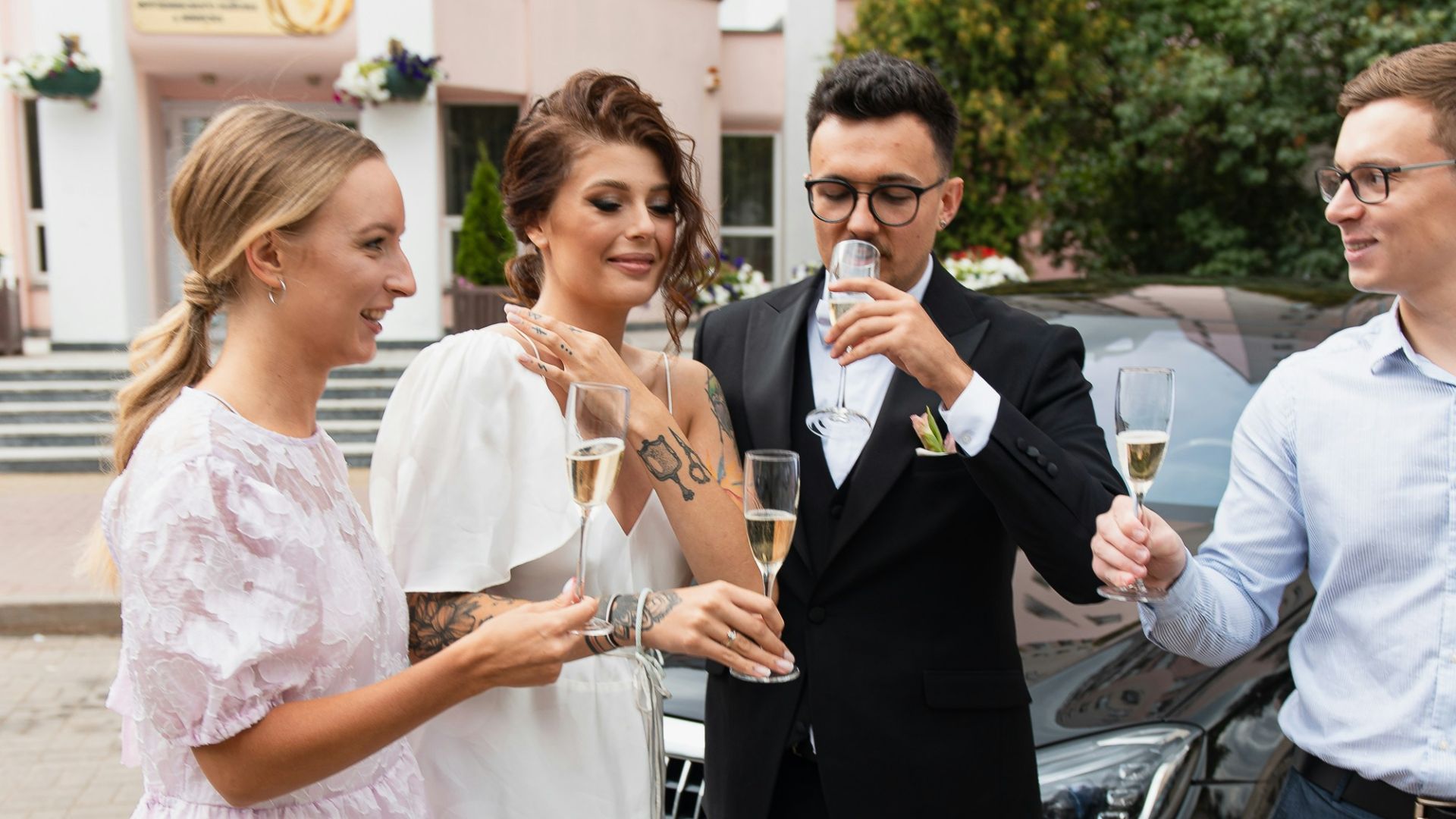 a group of people standing next to each other