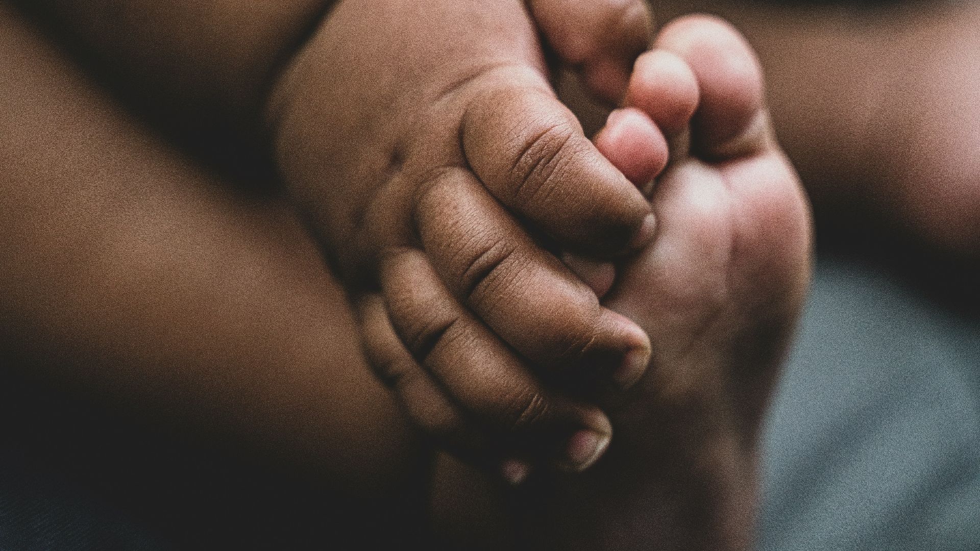 person holding babys feet