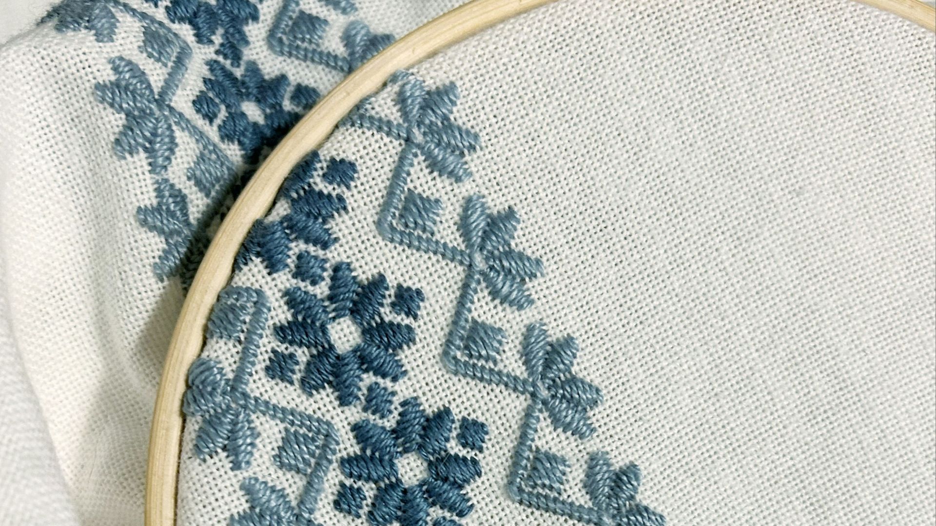 A close up of a embroidery on a white cloth