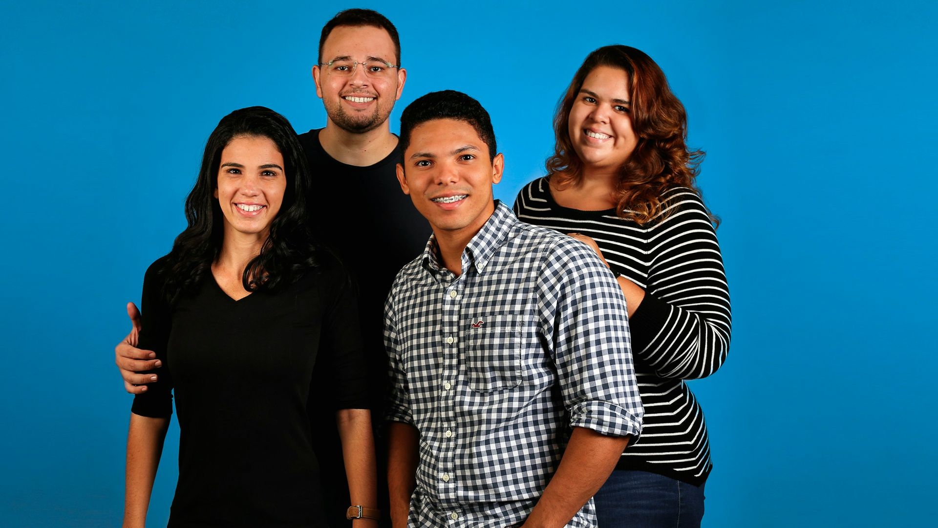 family photo with blue background