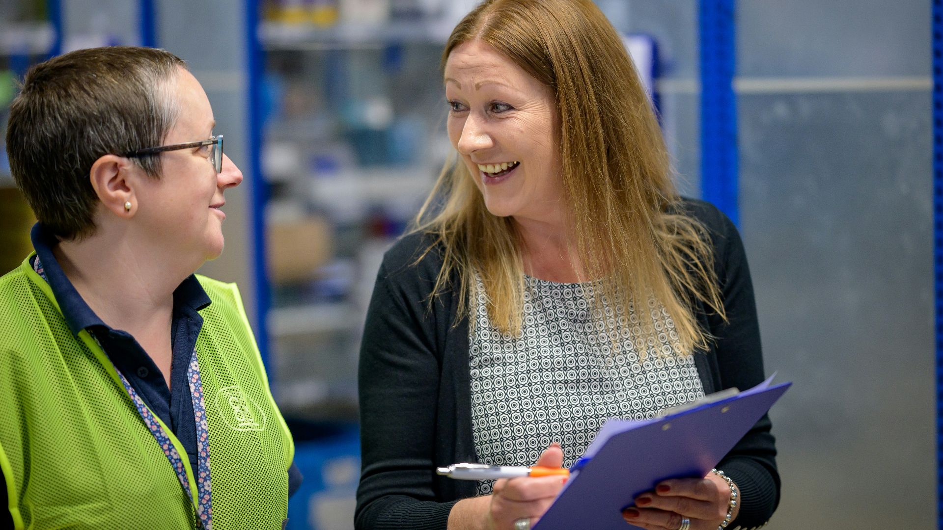a man and a woman talking