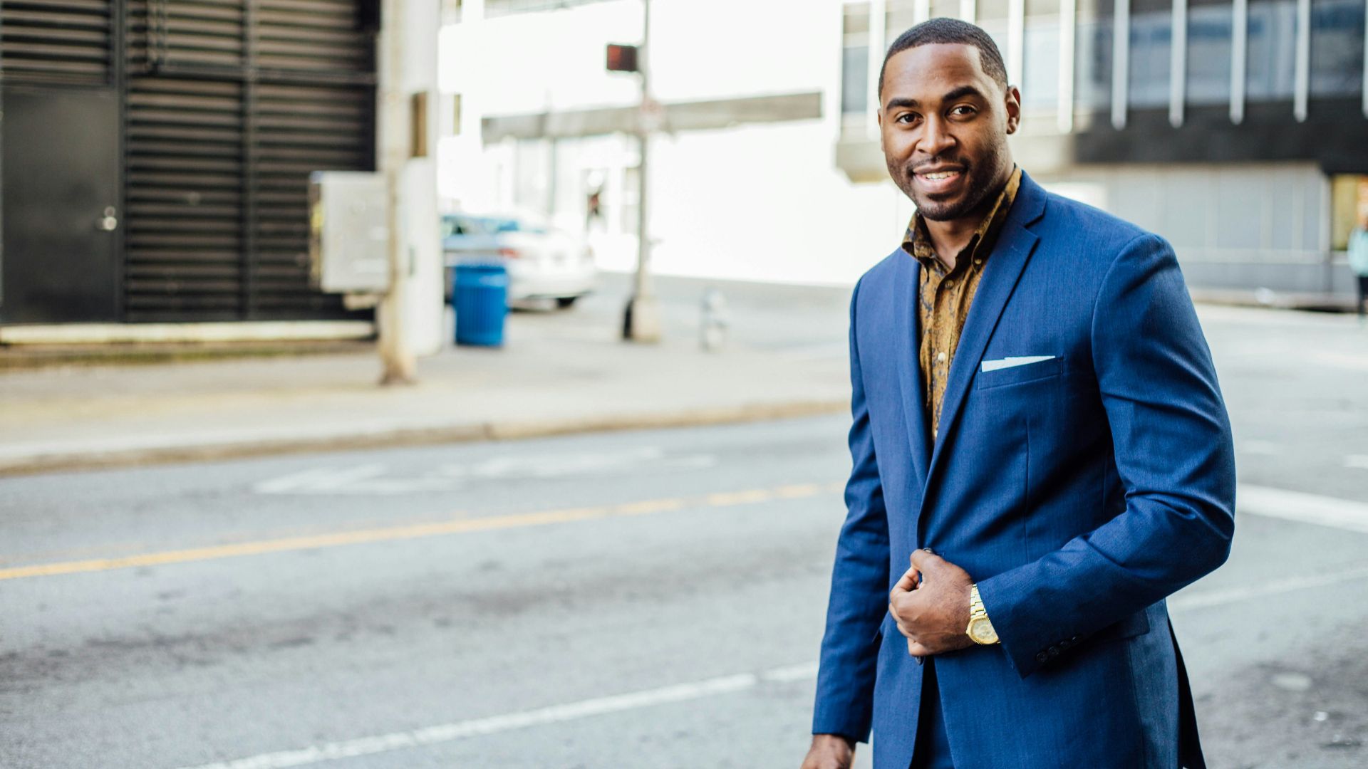 man in blue formal suit