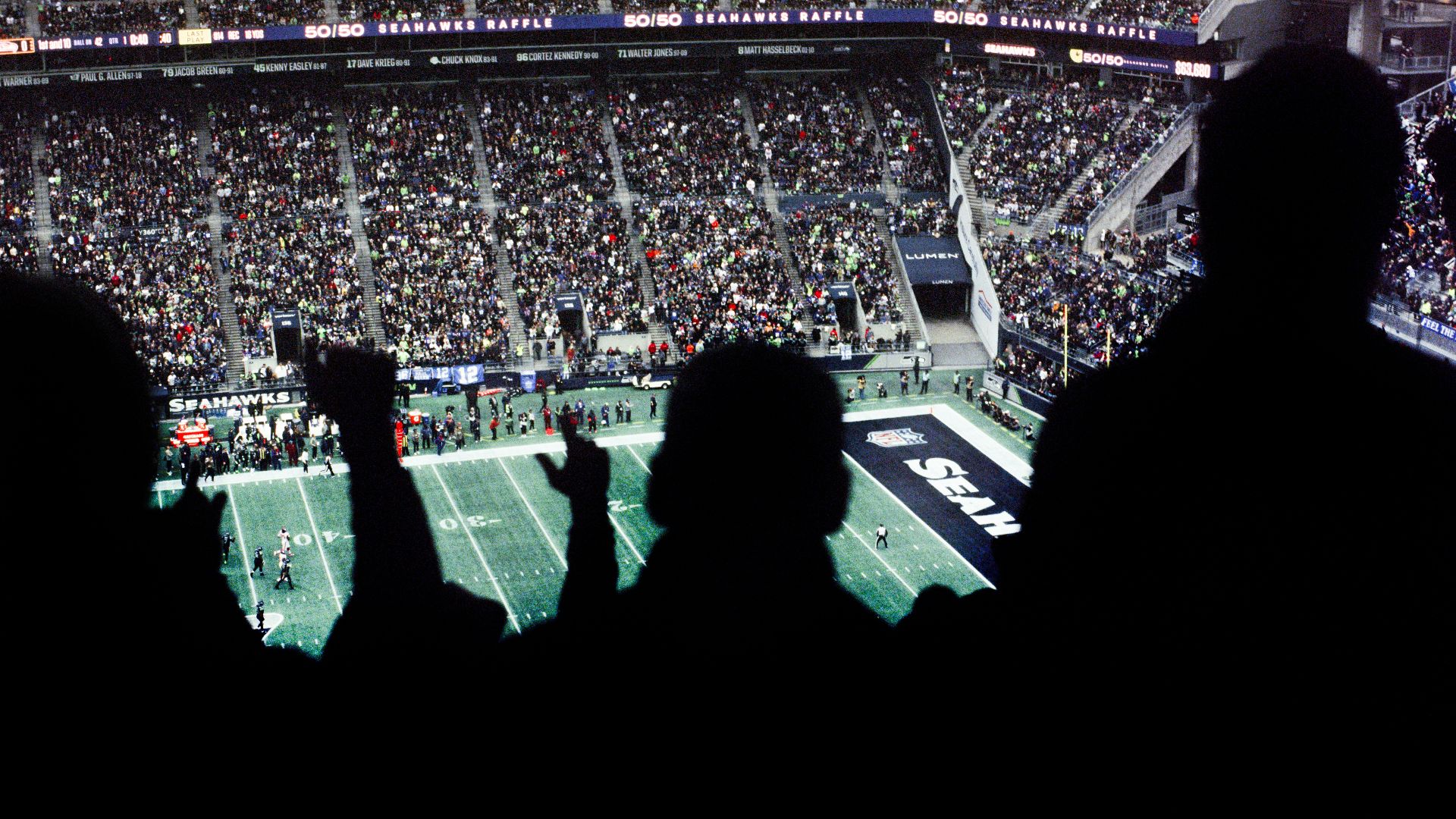 a crowd of people watching a football game
