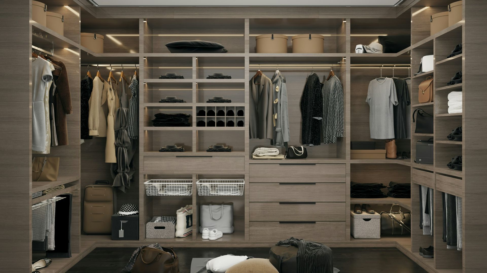 a walk in closet filled with lots of clothes