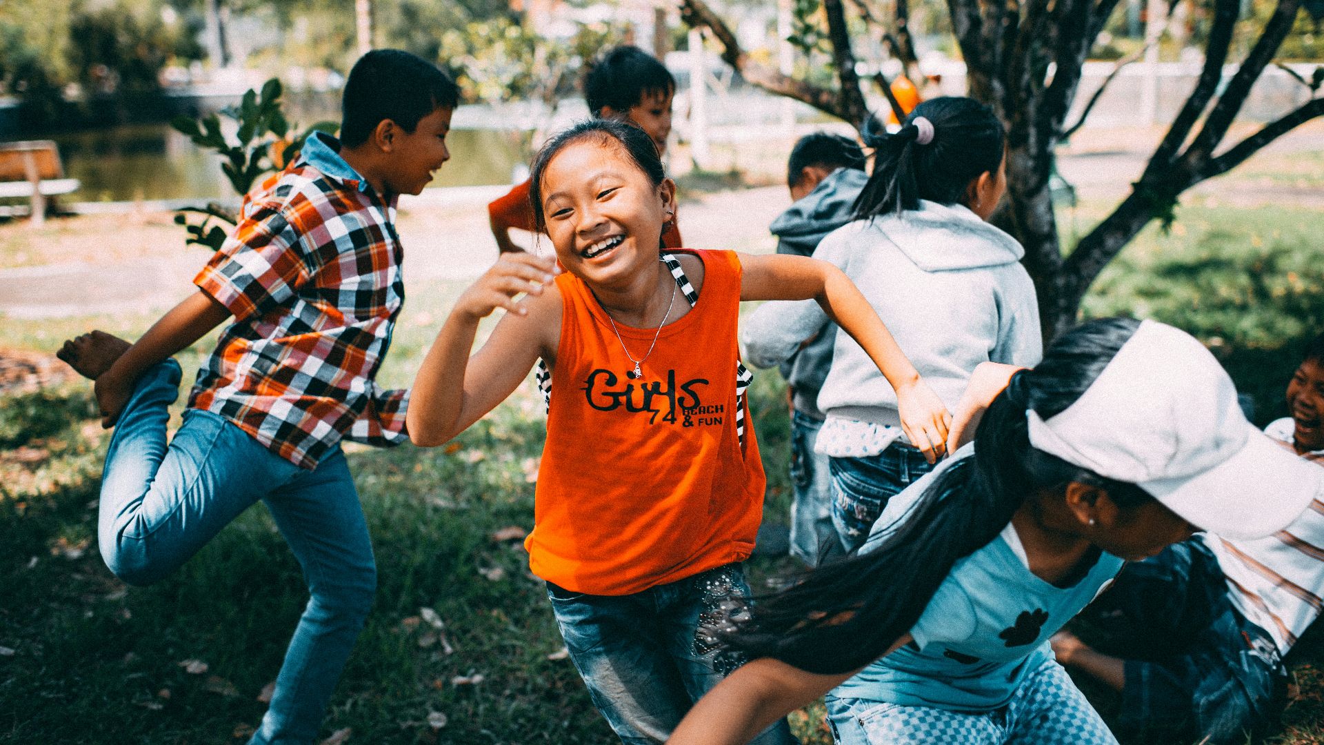 girl running while laughing
