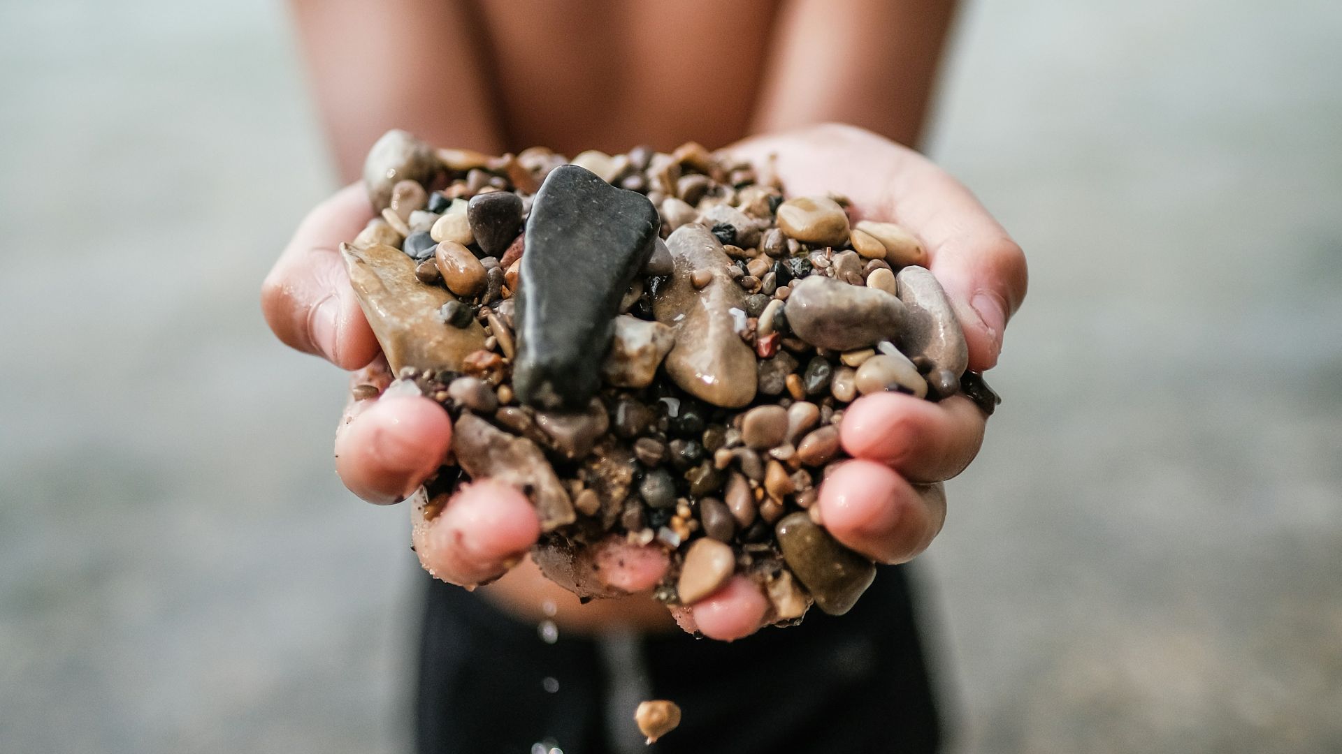 person holding black and white stones
