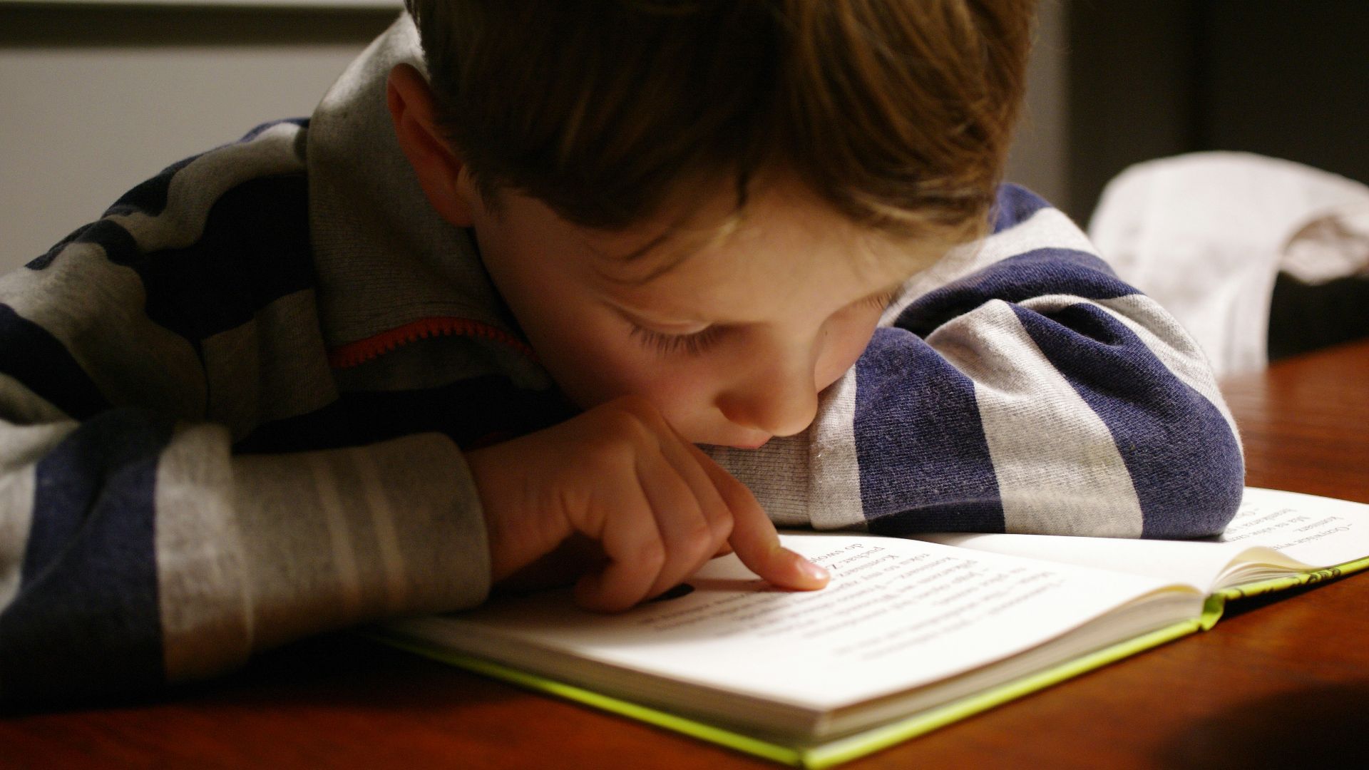 boy in gray and red hoodie reading book