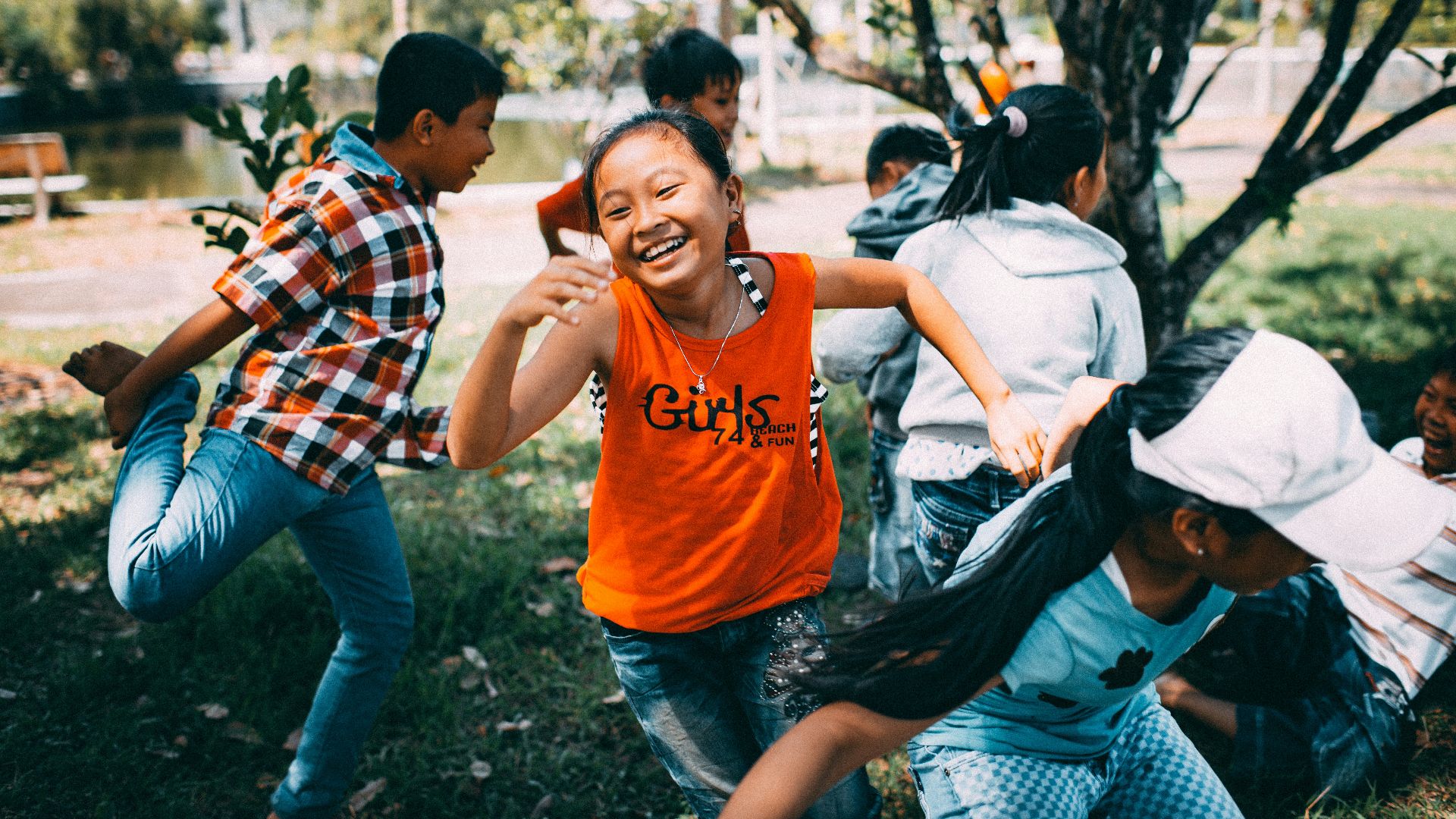 girl running while laughing