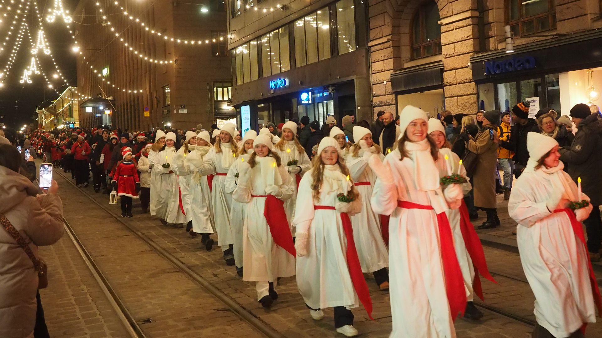 File:Girls at St. Lucia's Day Parade on Aleksanterinkatu in December 2024.jpg