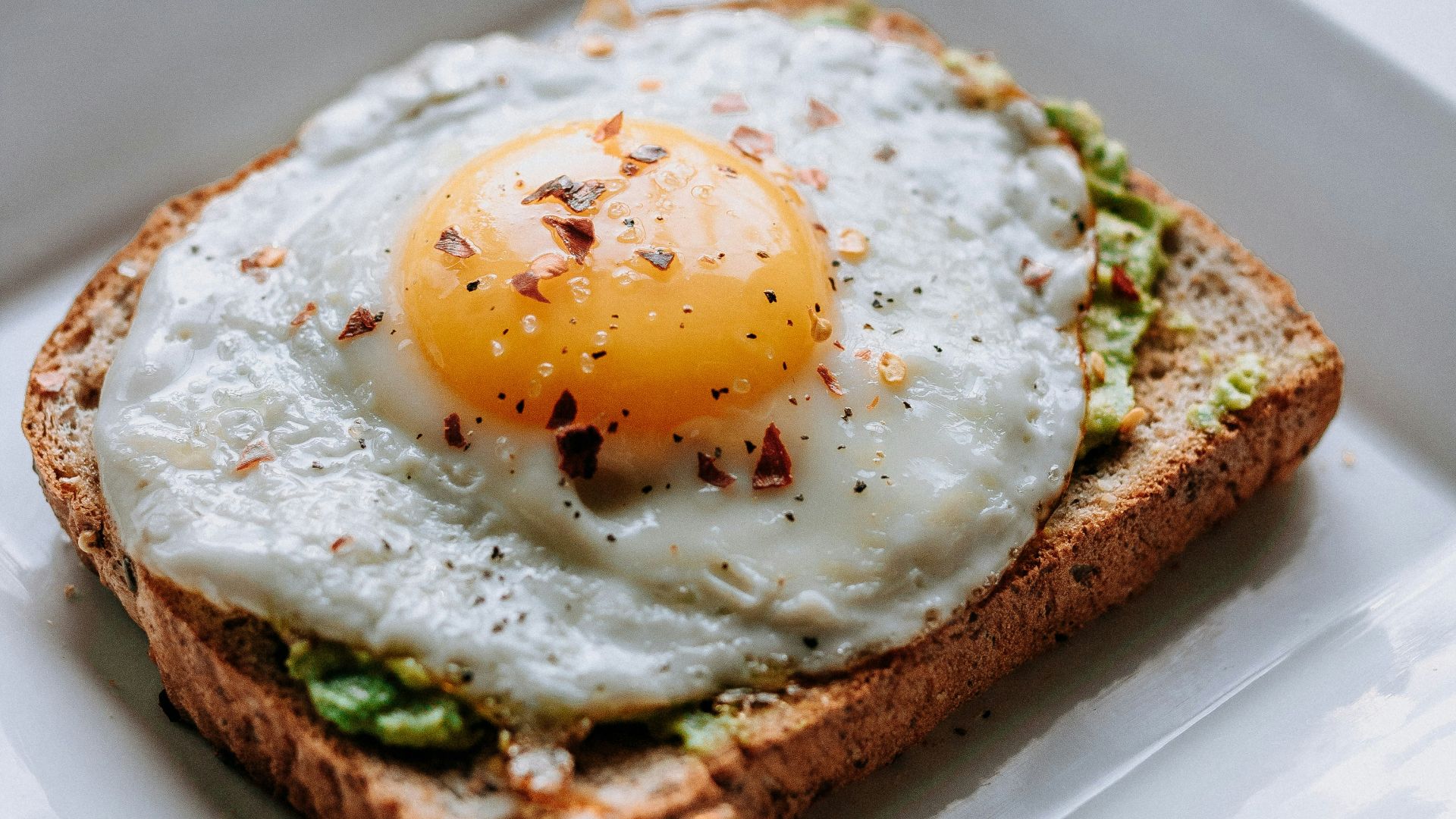 bread with sunny side-up egg served on white ceramic plate