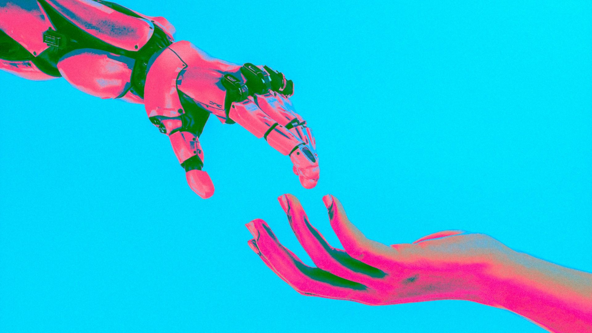 two hands reaching for a flying object in the sky