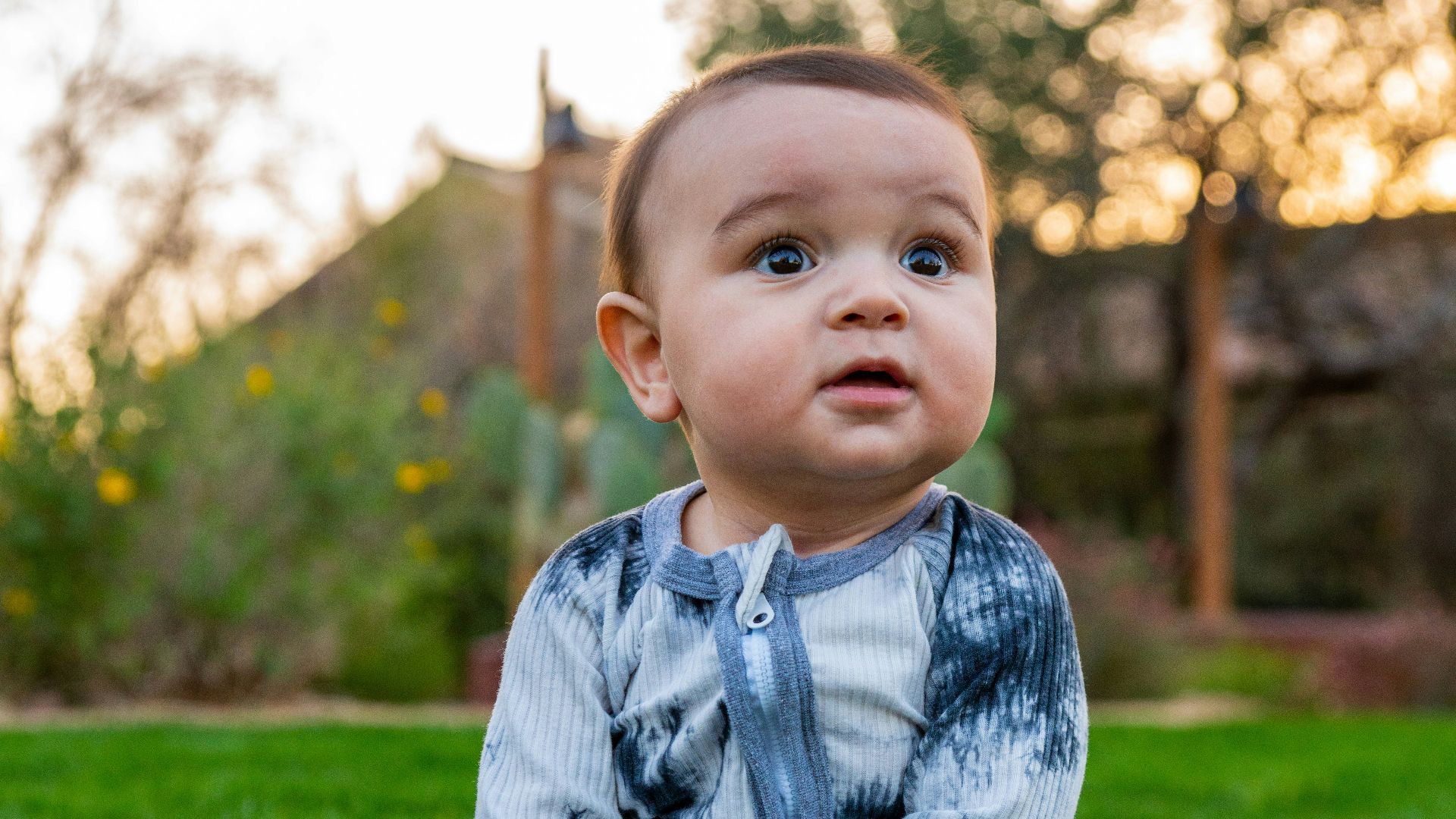 baby in gray sweater sitting on green grass field during daytime