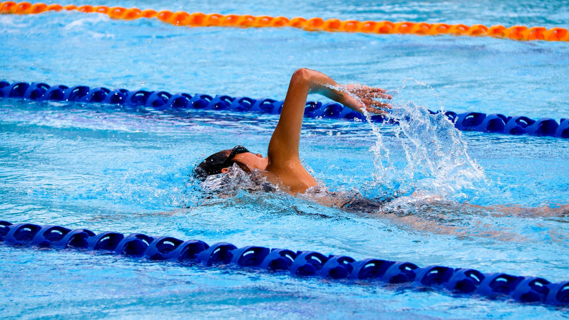 person swimming on an olympic pool