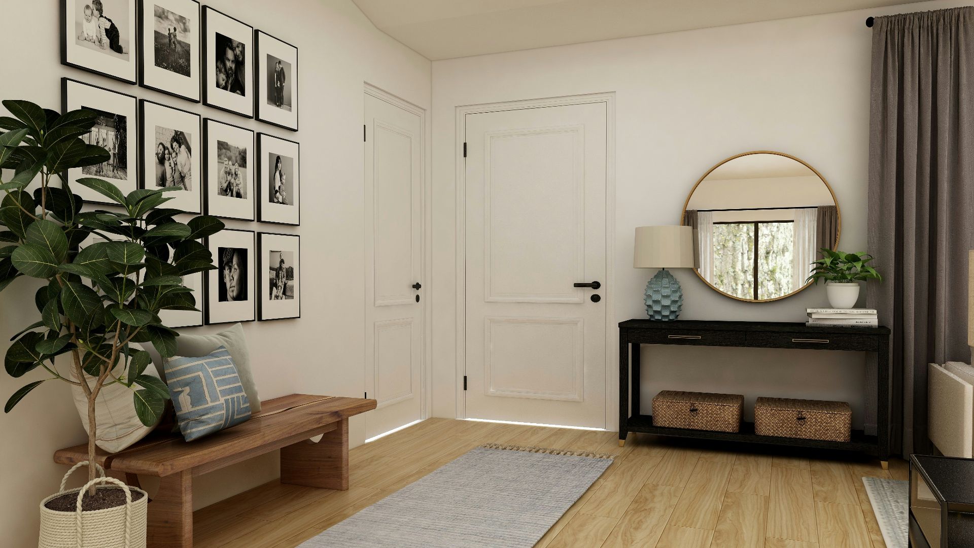 brown wooden coffee table near white wooden door
