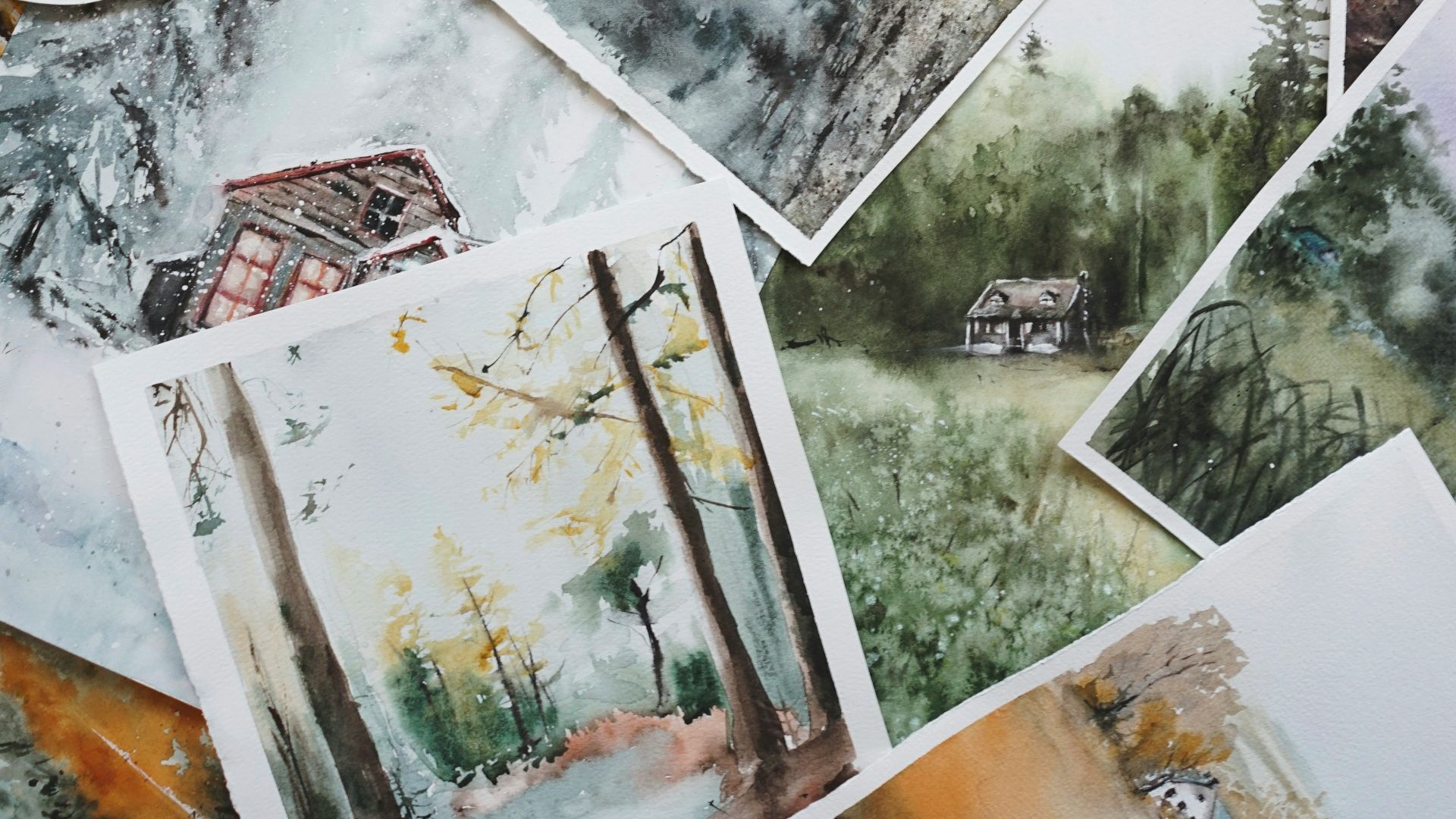 person holding white and gray abstract painting