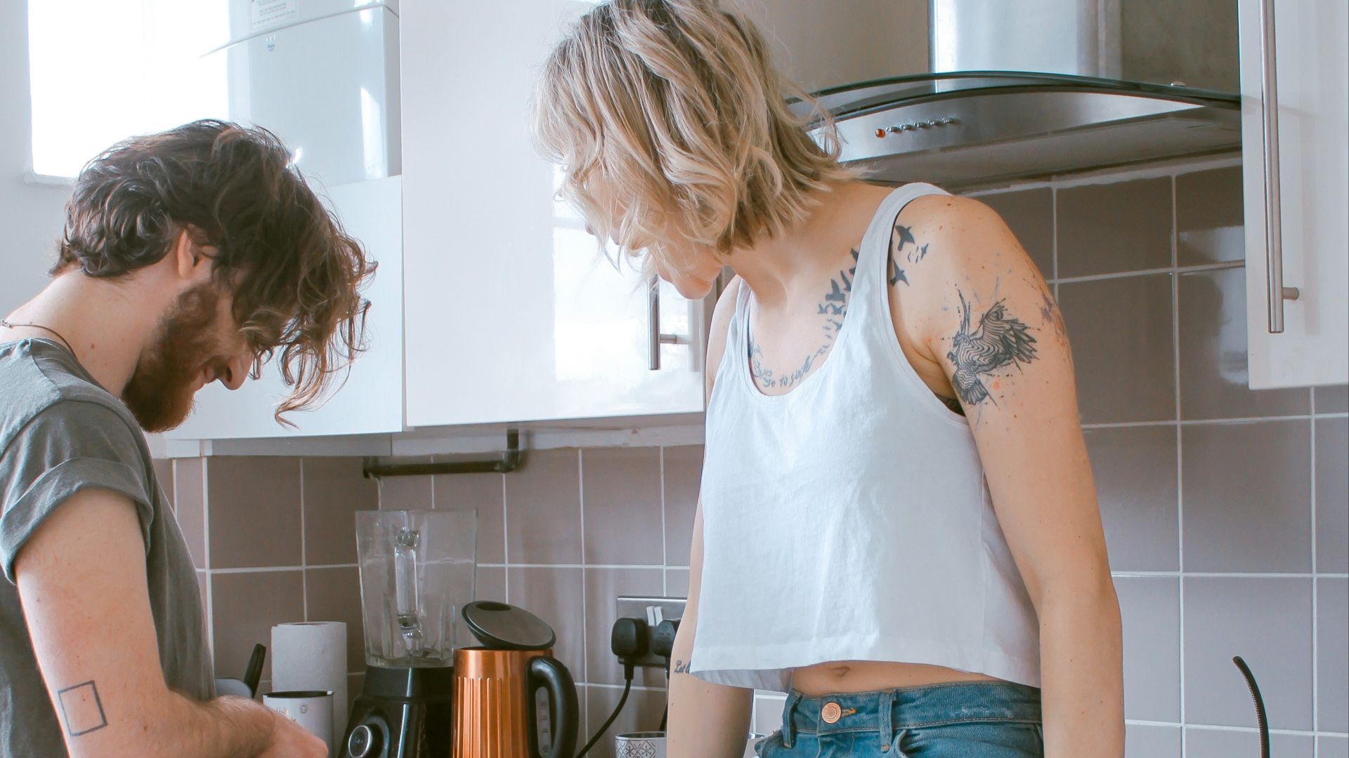 woman and man in kitchen