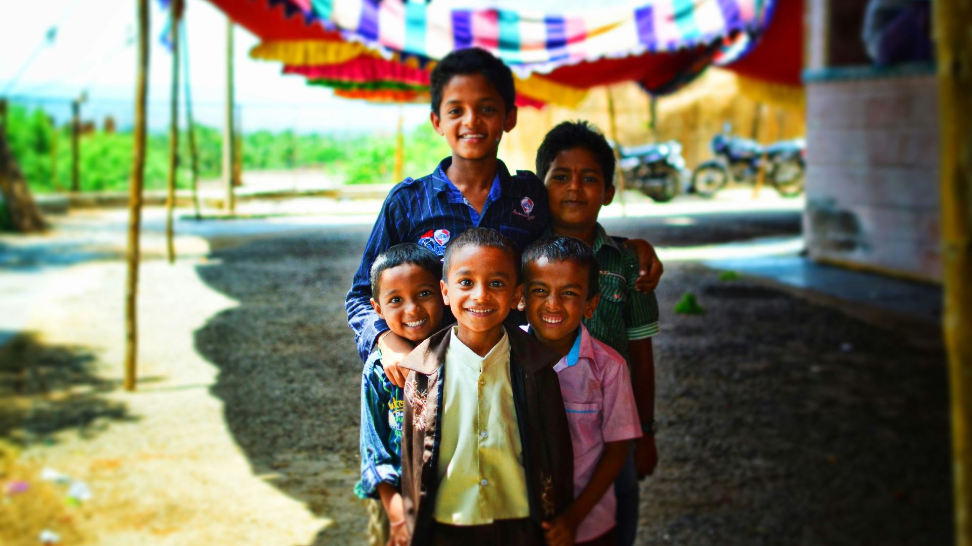 five boys standing outdoor focus photography