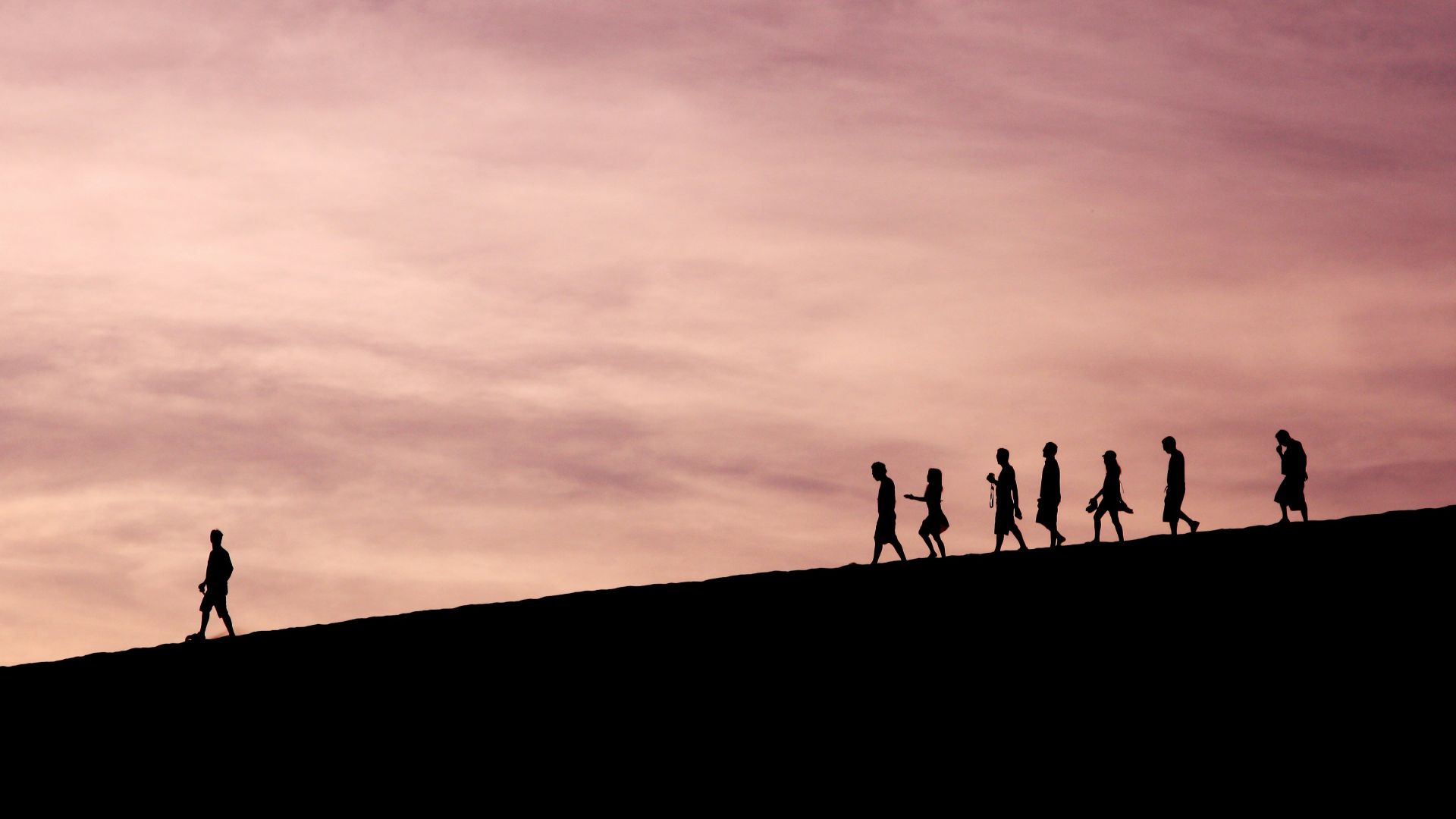 silhouette of people on hill