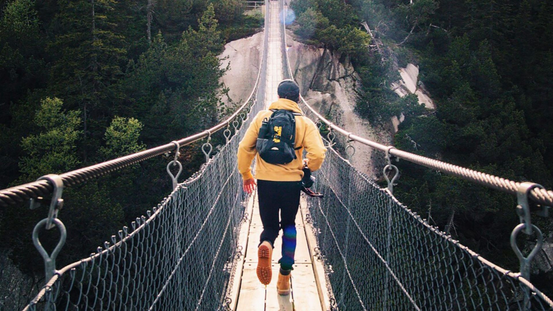 running man on bridge