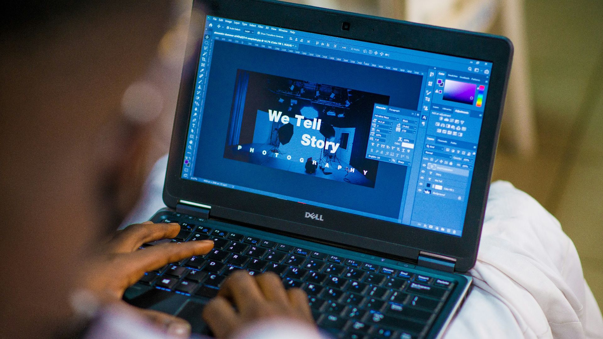 person using black laptop computer