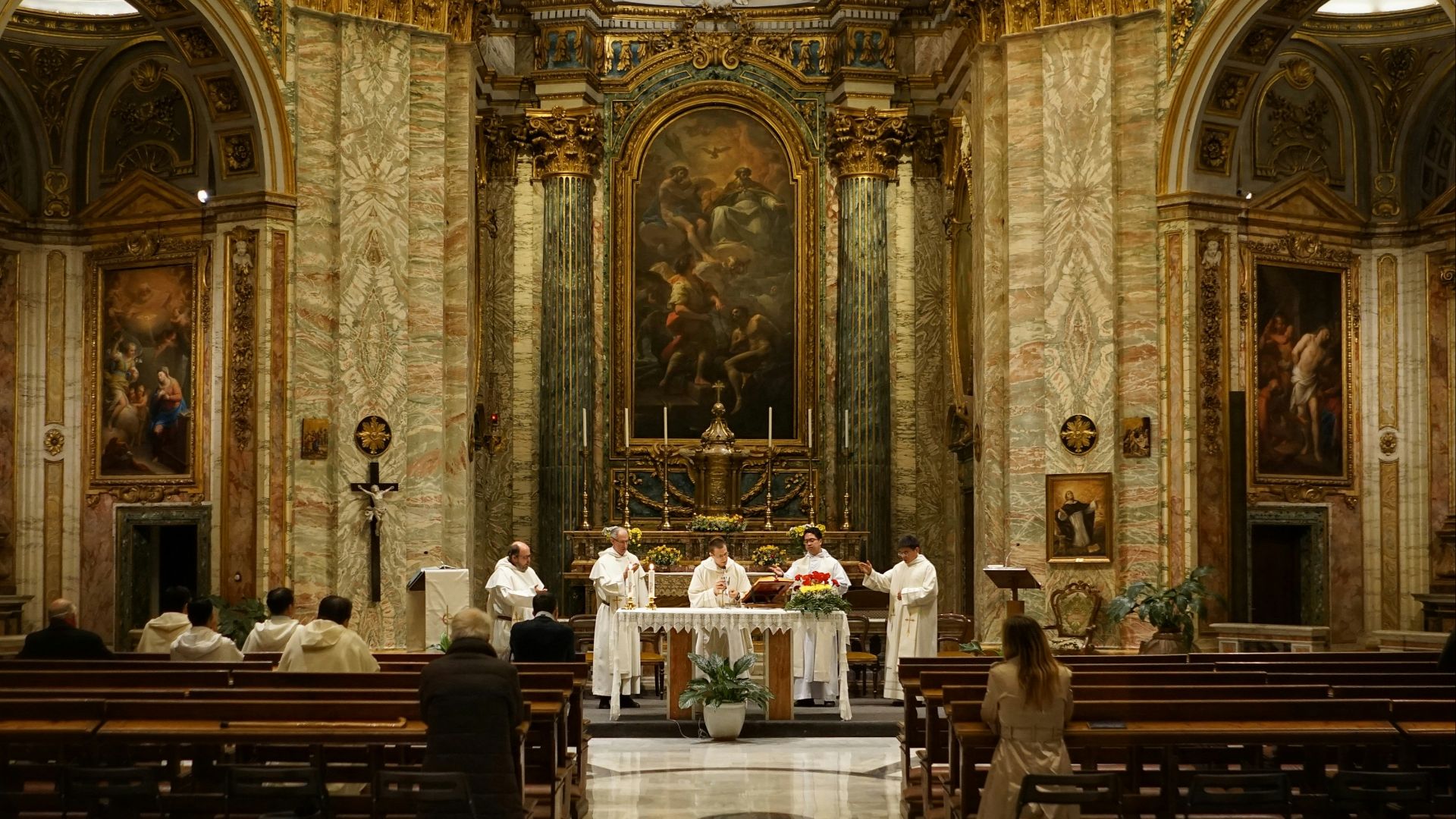 five priest inside cathedral