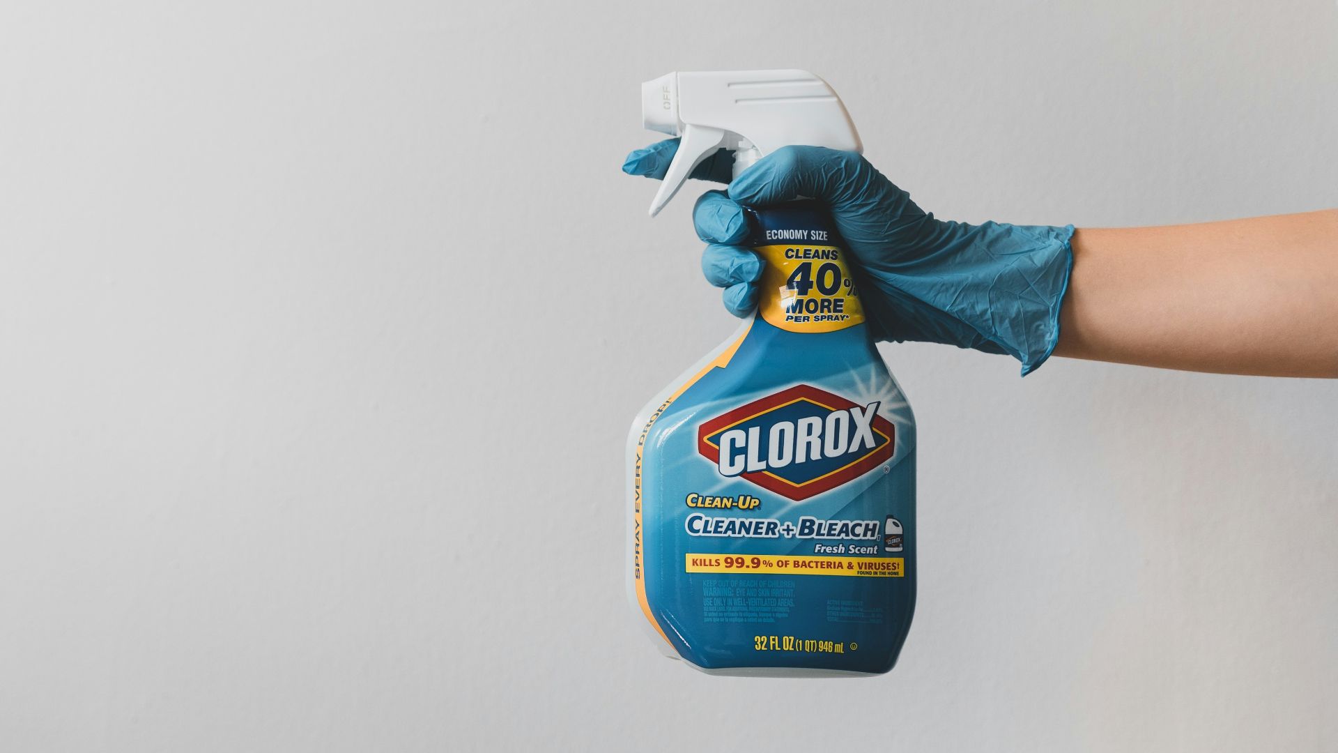 blue and white clorox plastic bottle