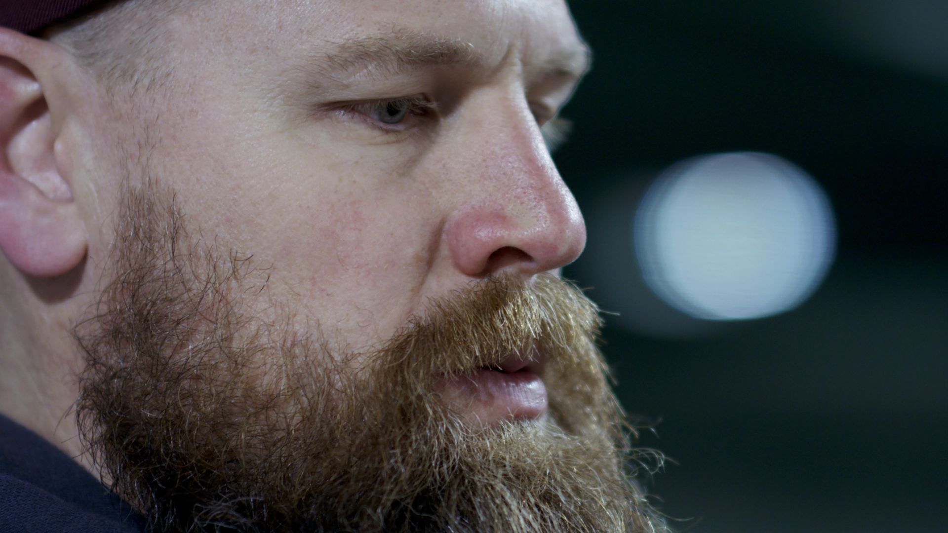 mans face with brown beard