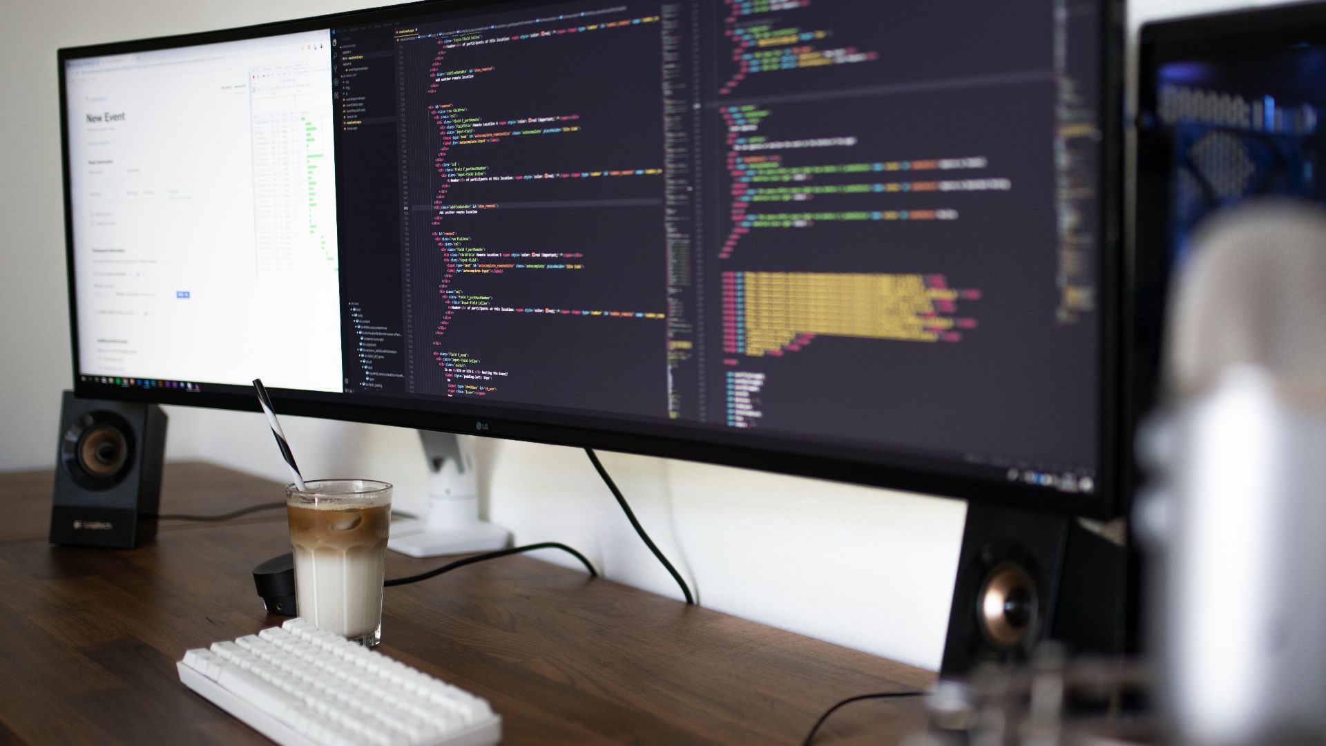 turned-on flat screen monitor