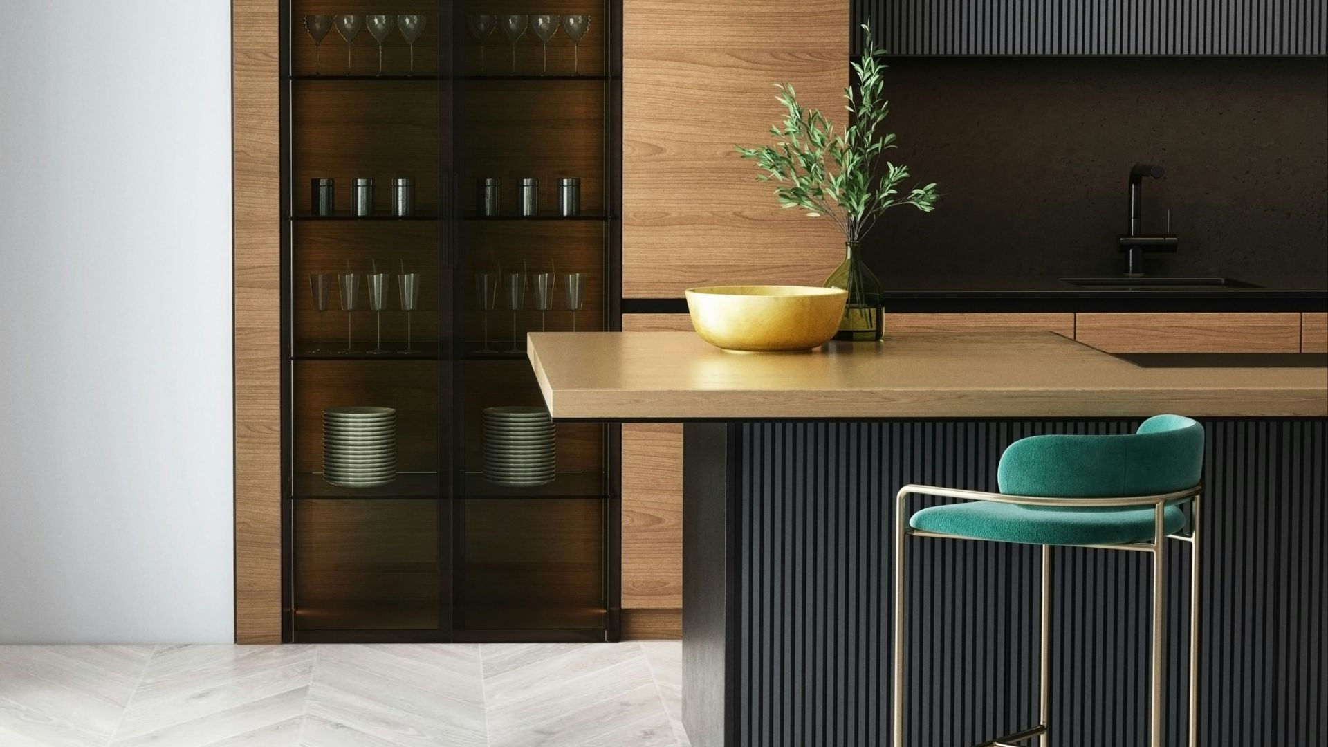 brown wooden cabinet near green and white table