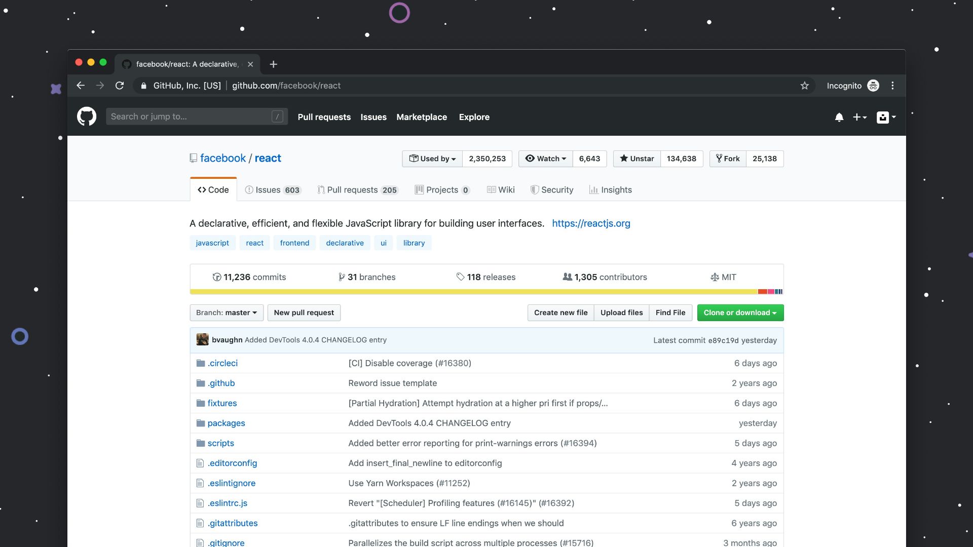 Github website on desktop