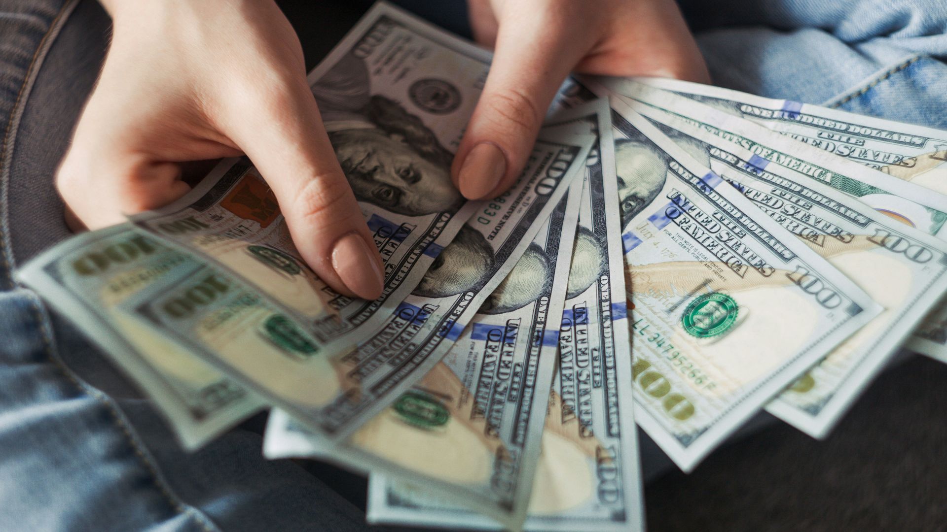 fan of 100 U.S. dollar banknotes