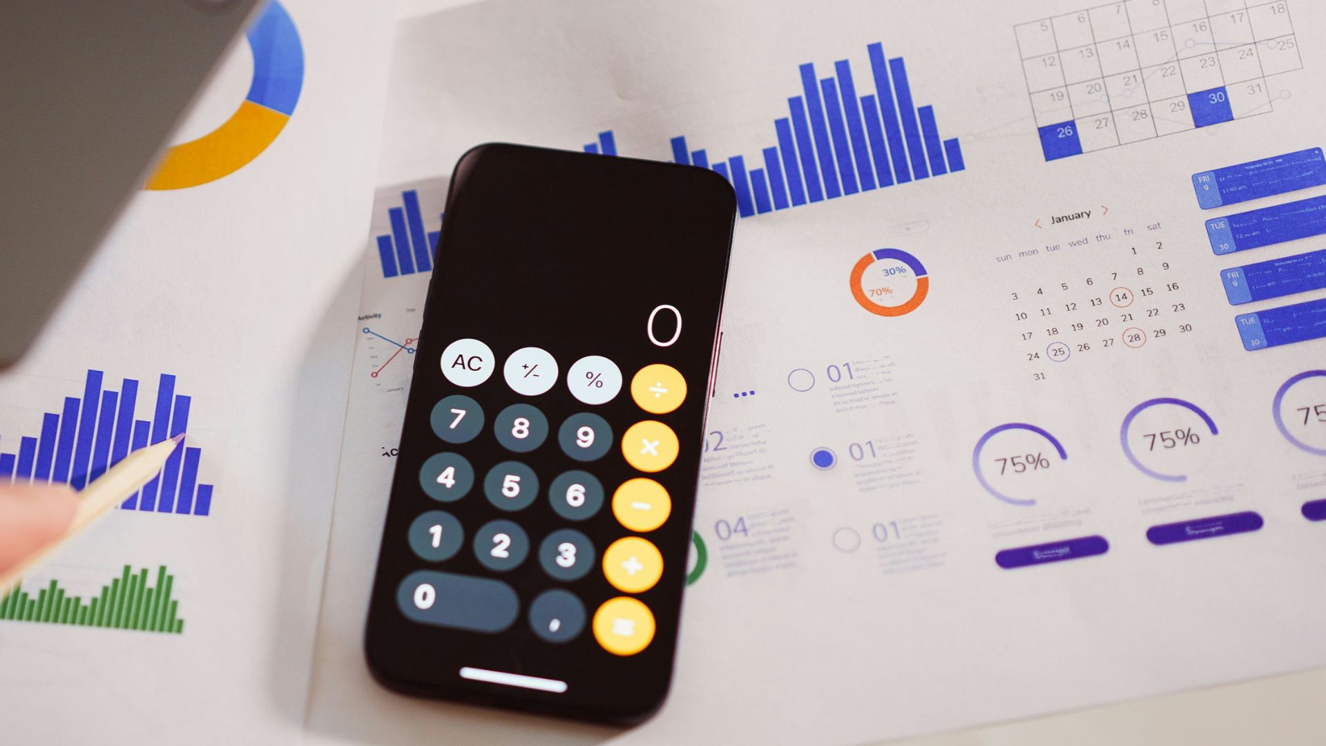 a calculator sitting on top of a table next to a laptop
