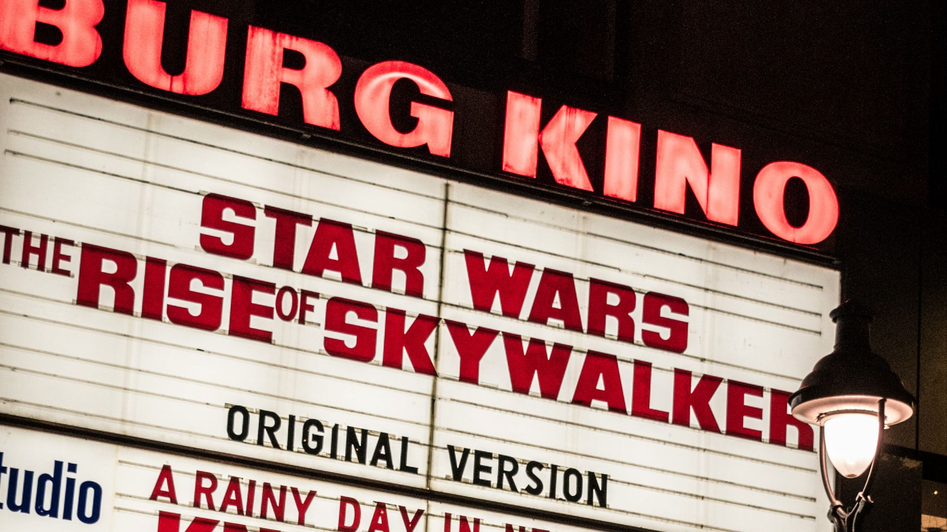 a large marquee for the movie star wars the rise of sky walker