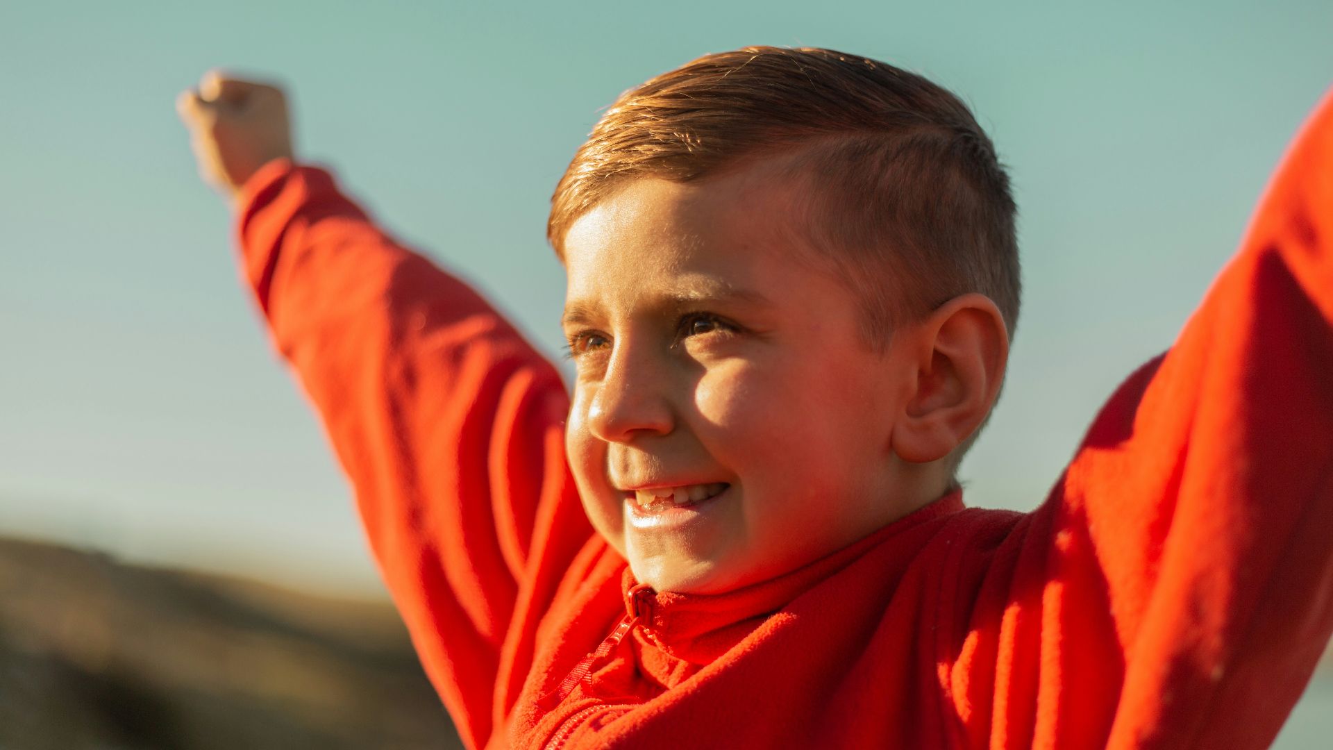 boy with red jacket