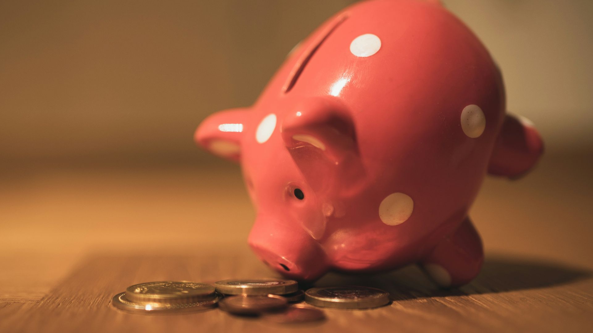 pink pig coin bank on brown wooden table