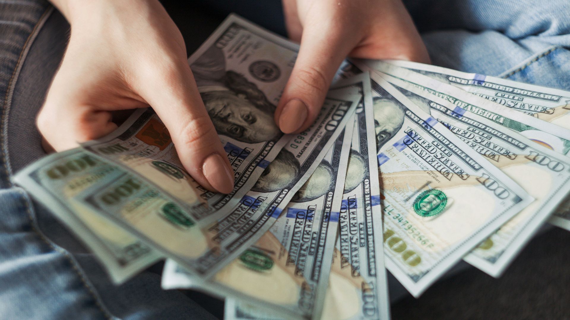 fan of 100 U.S. dollar banknotes