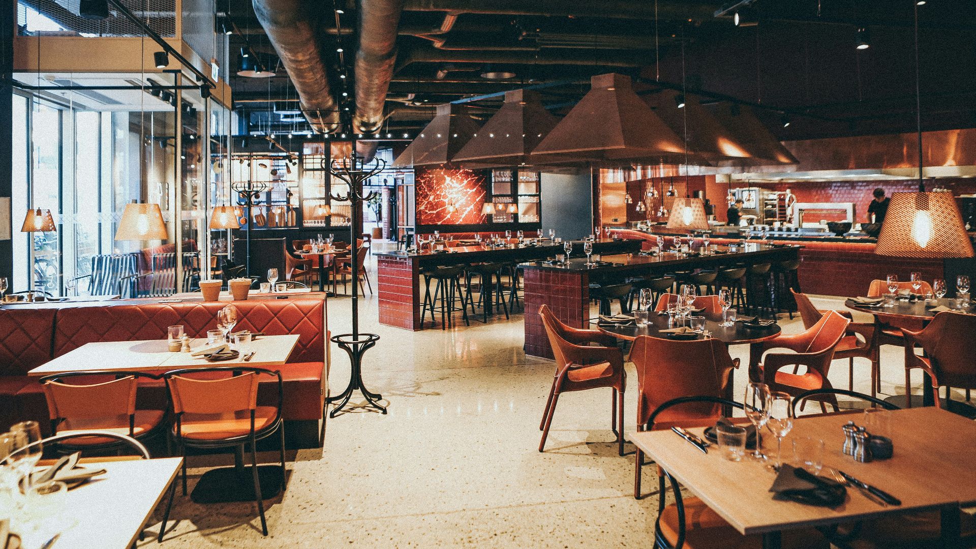 rectangular beige wooden tables and chair