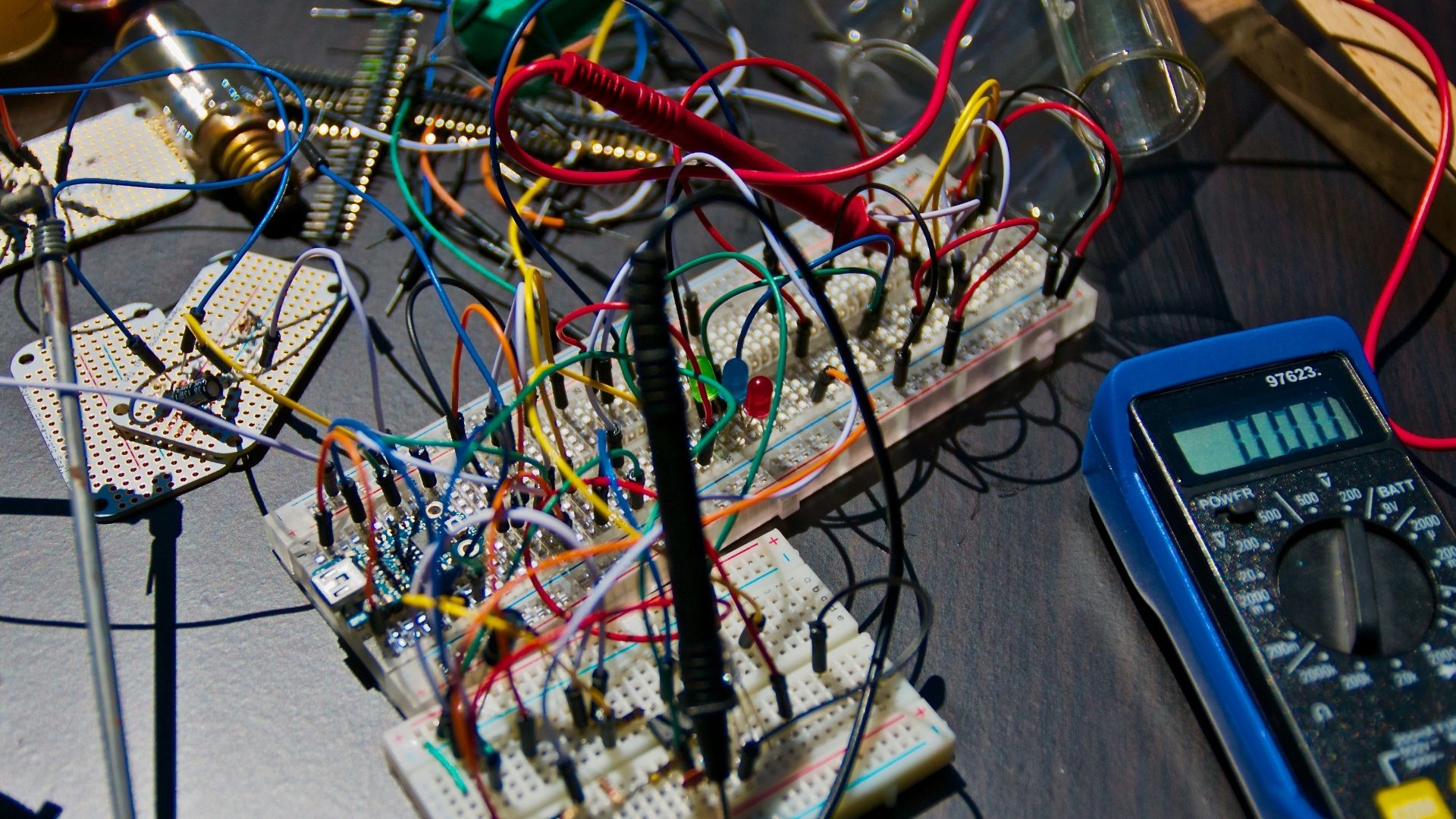 electronic circuit boards near tester