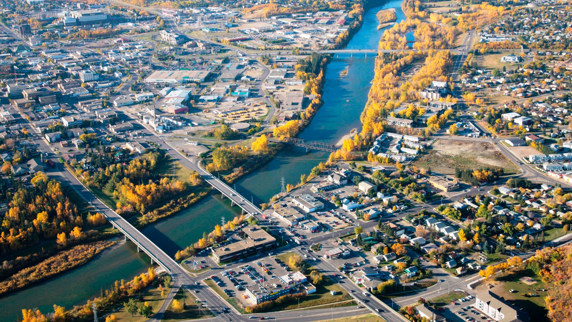 File:Red Deer - Aerial - downtown bridges.jpg