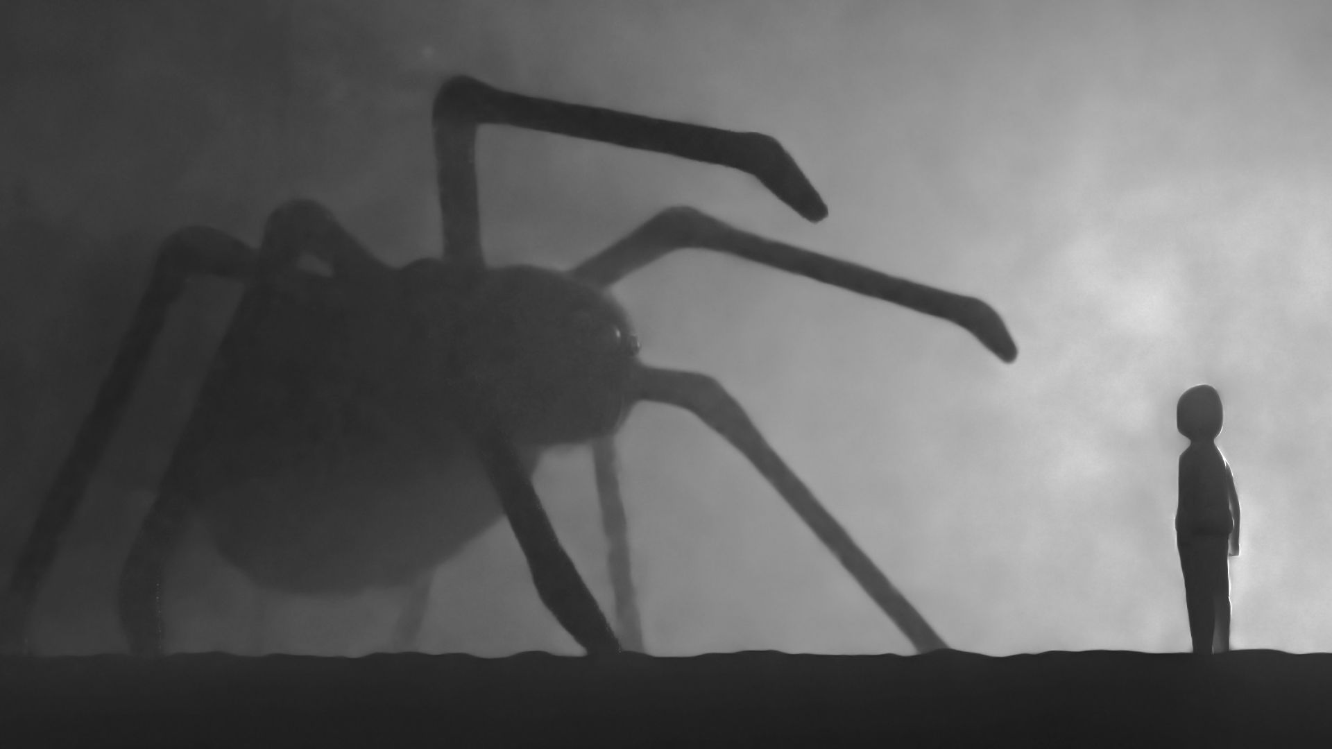 a person standing in front of a giant spider