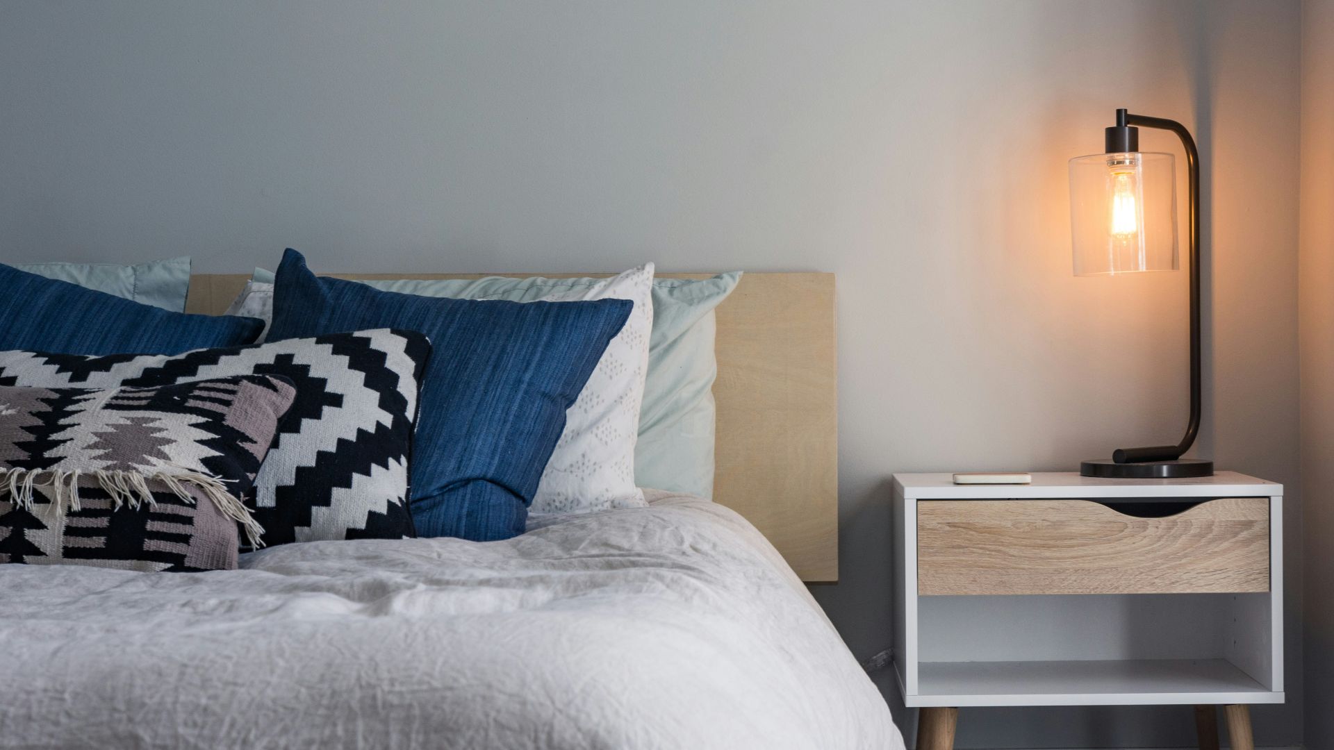 black table lamp on nightstand